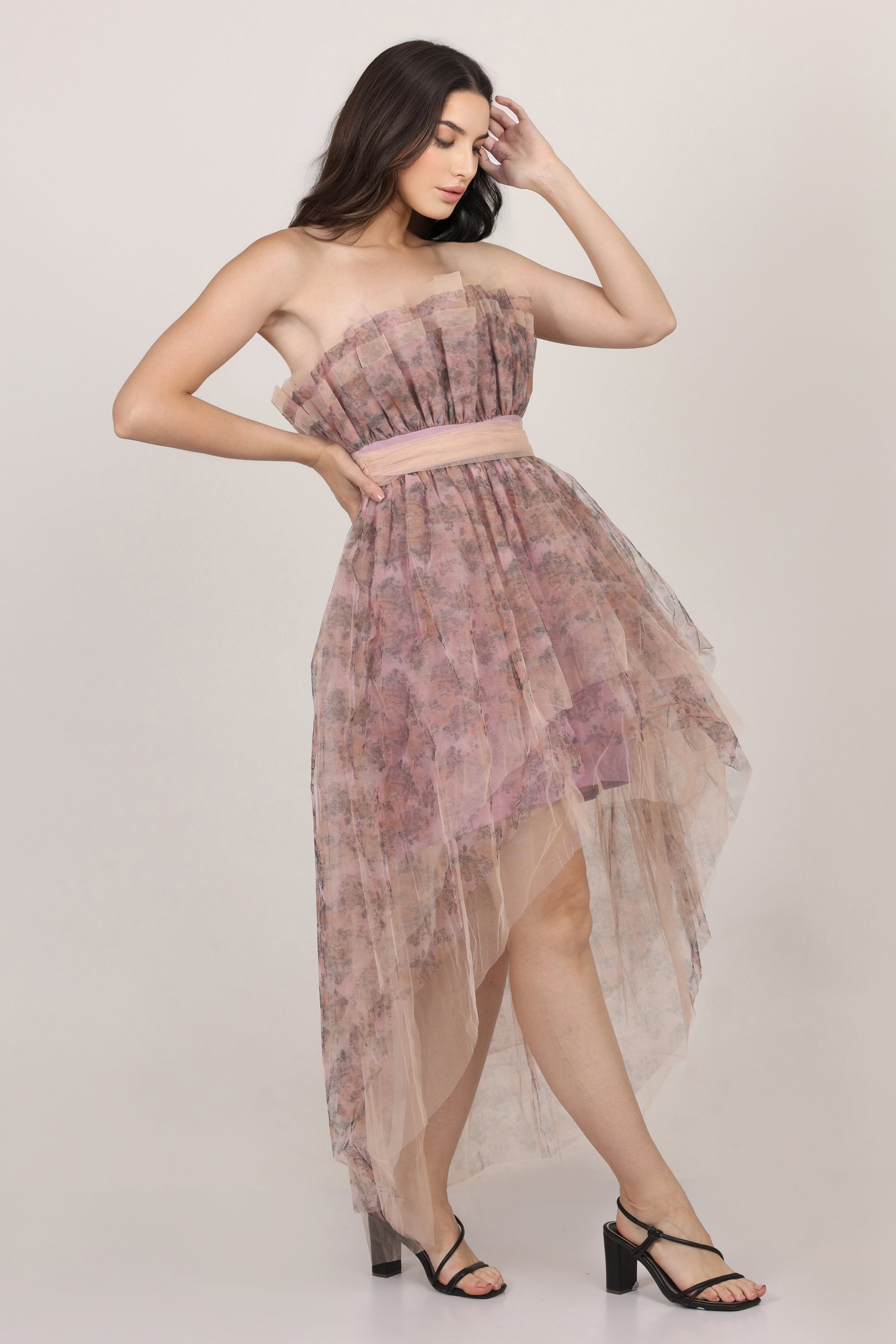 Nidha High Low Tulle Dress in Floral Print