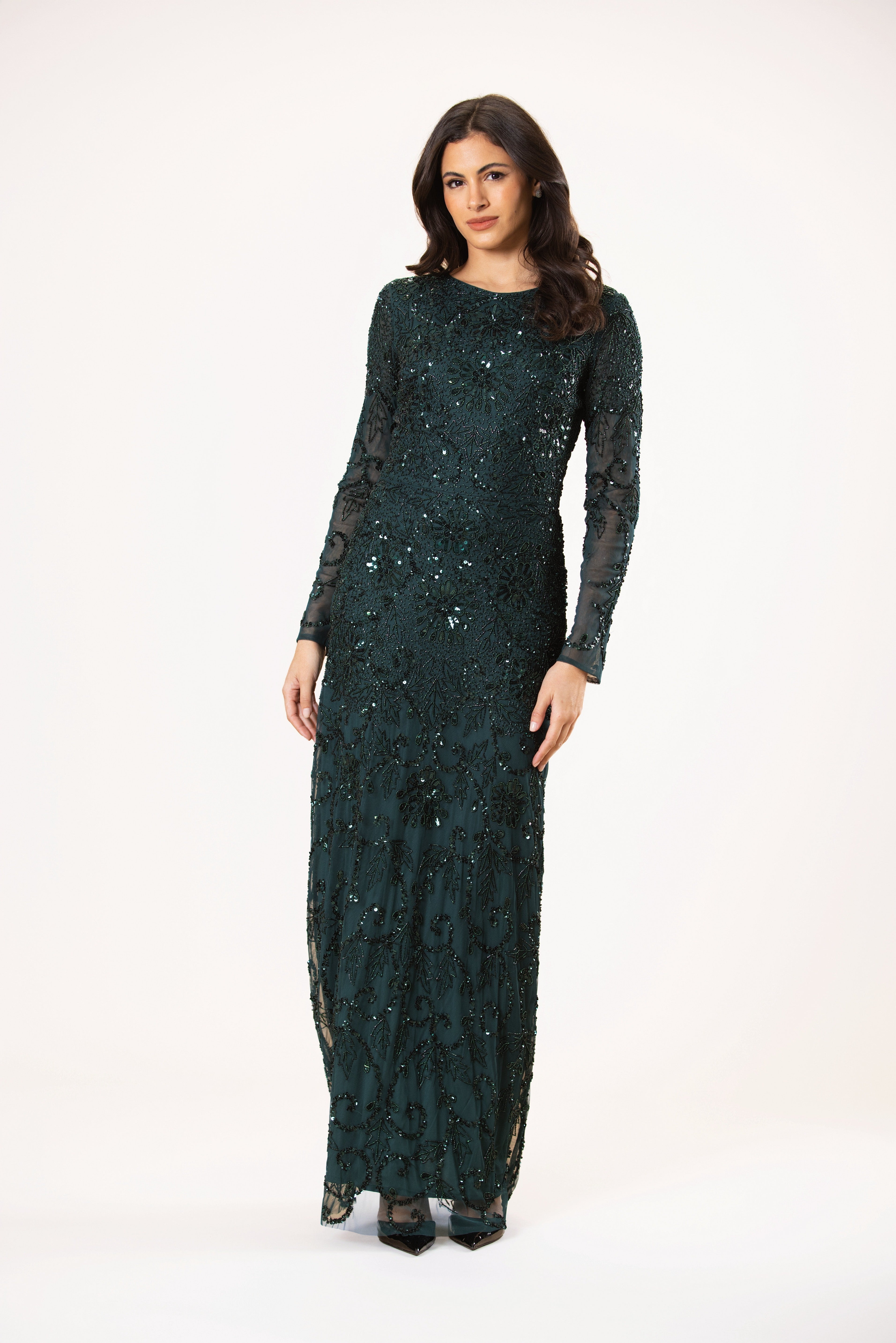 Alderose Embellished Maxi Dress in Emerald Green