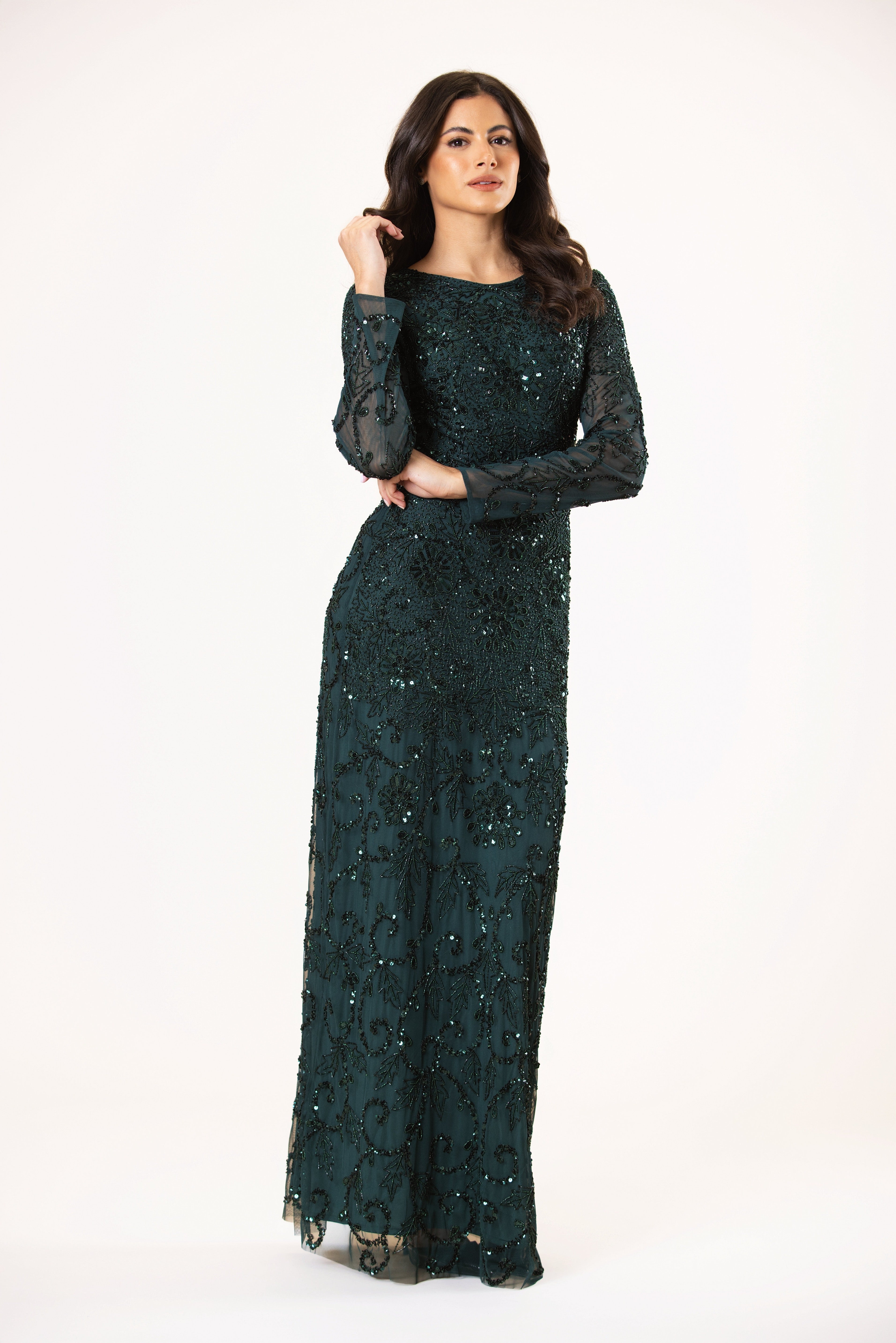 Alderose Embellished Maxi Dress in Emerald Green