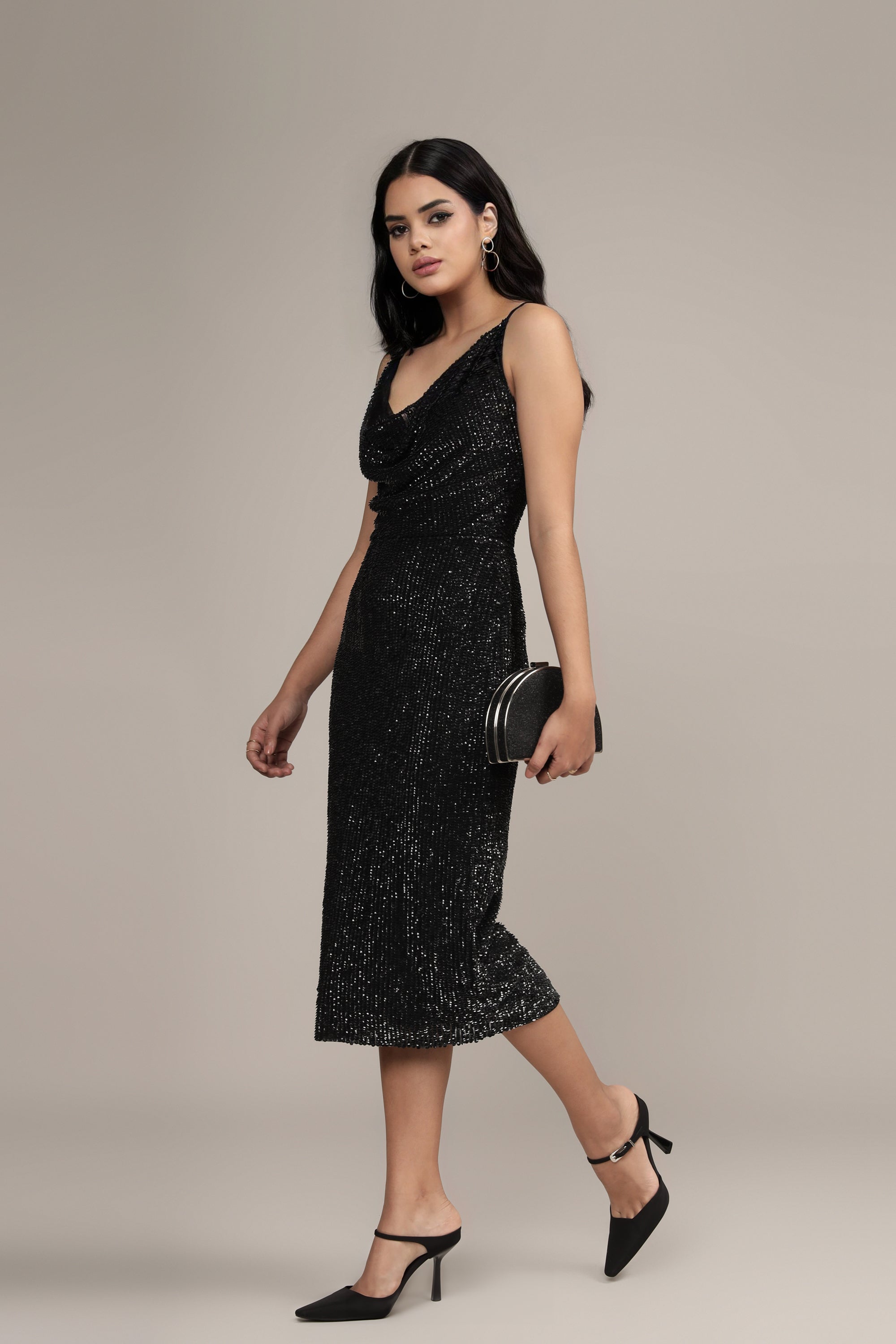 Asher Embellished Midi Dress in Black