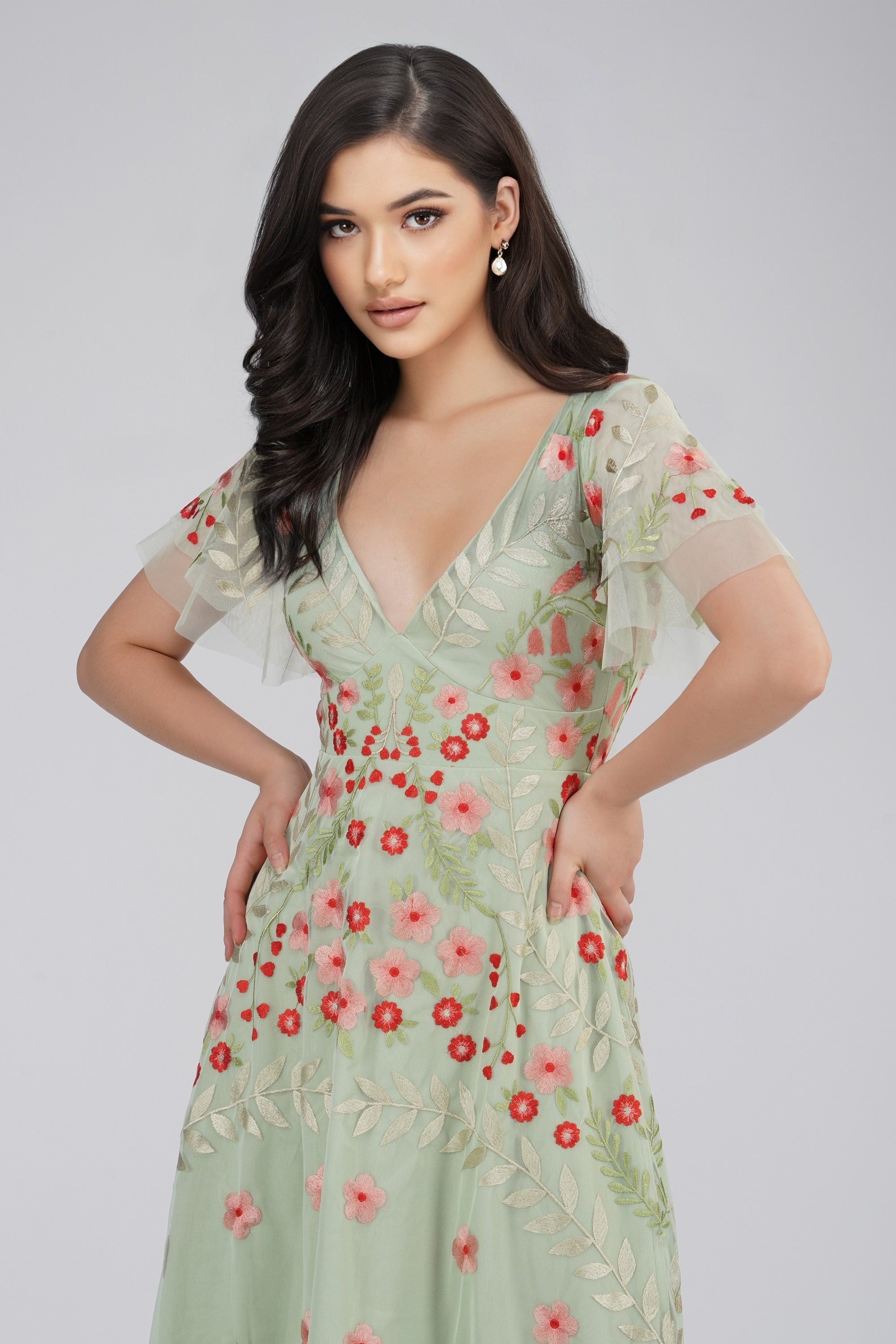 Calla Sage Green Embroidered Dress Calla Sage Green Embroidered Dress
