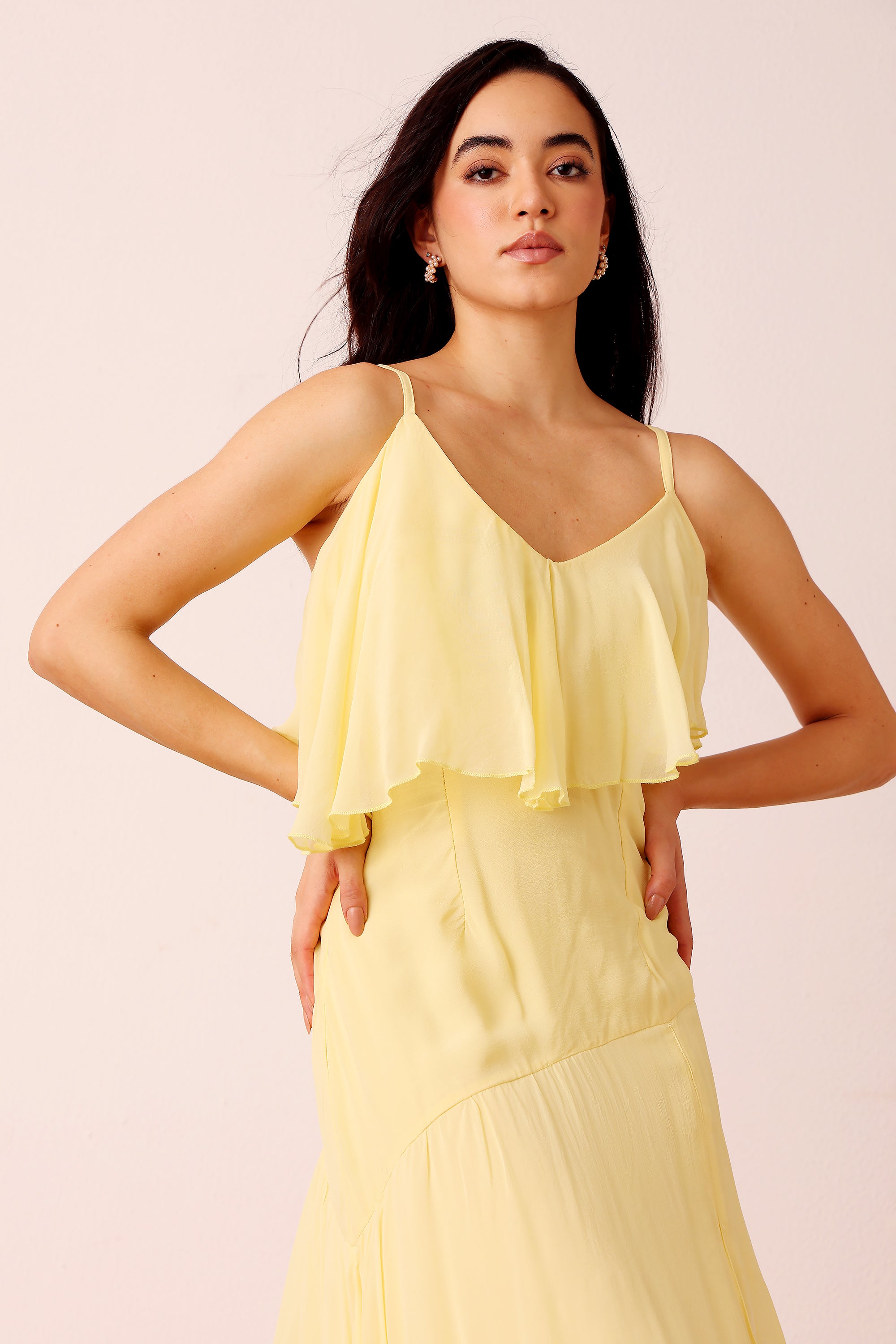 Cassa Midi Dress in Pale Yellow