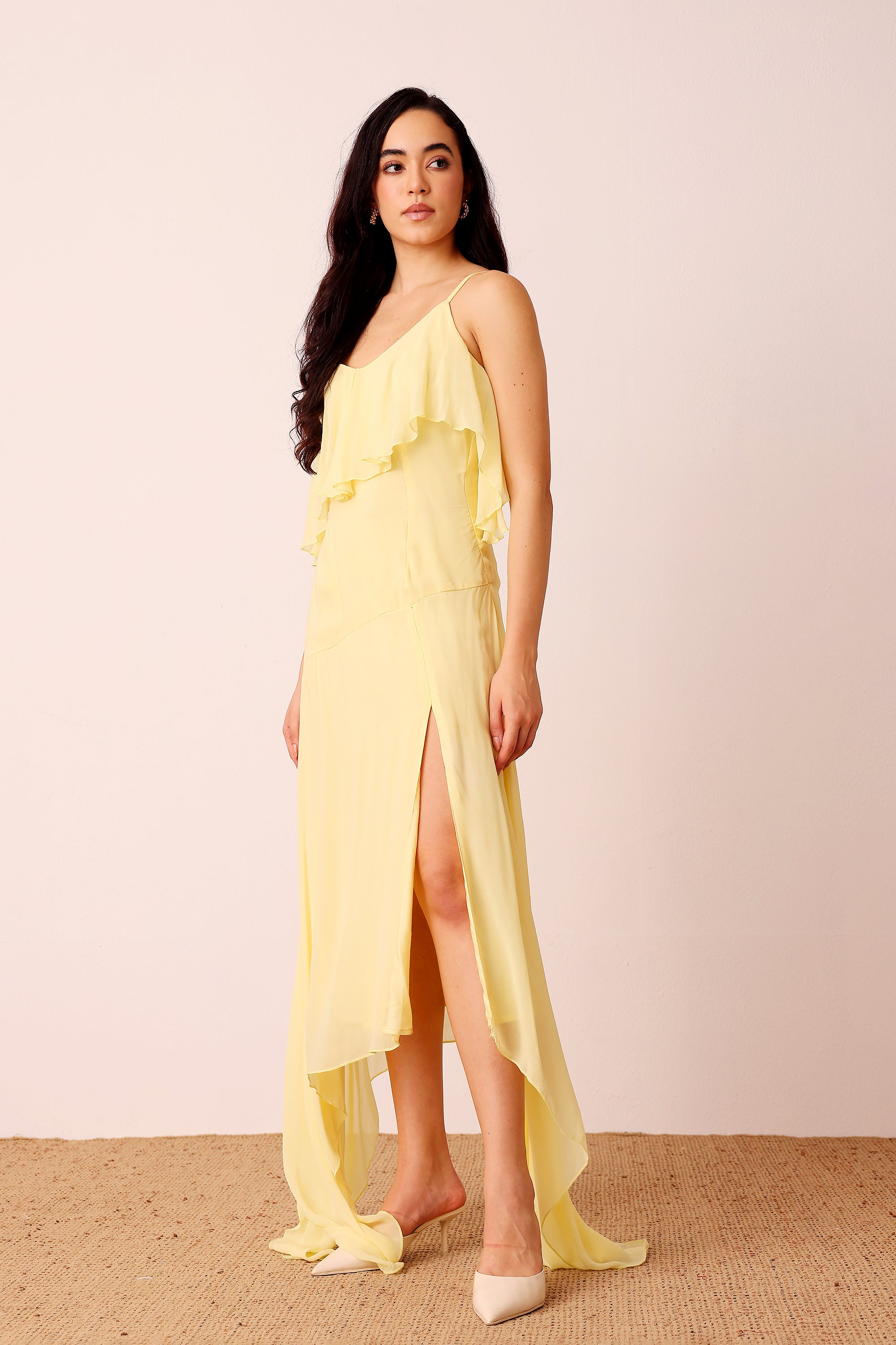Cassa Midi Dress in Pale Yellow