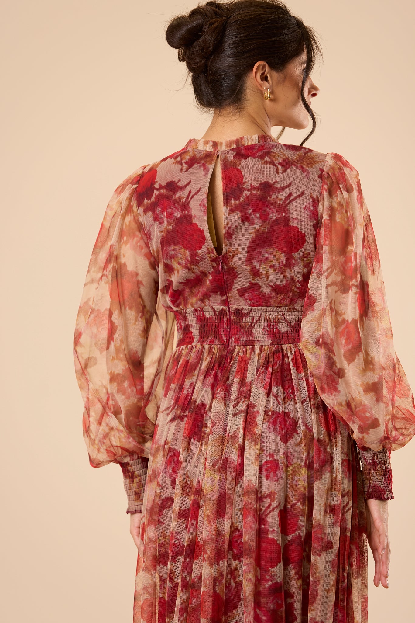 Comet Long Sleeve Tulle Maxi Dress in Rose Floral