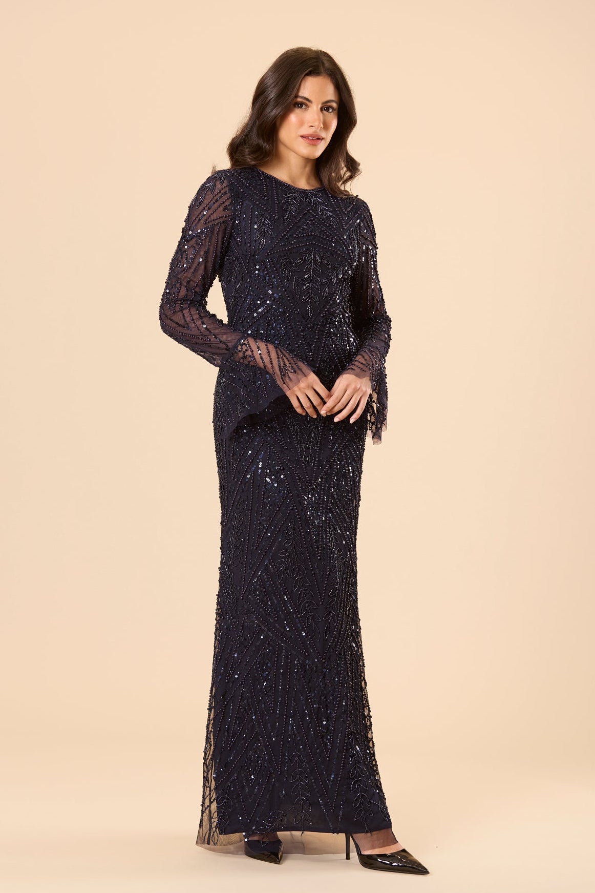 Cosima Embellished Maxi Dress in Navy