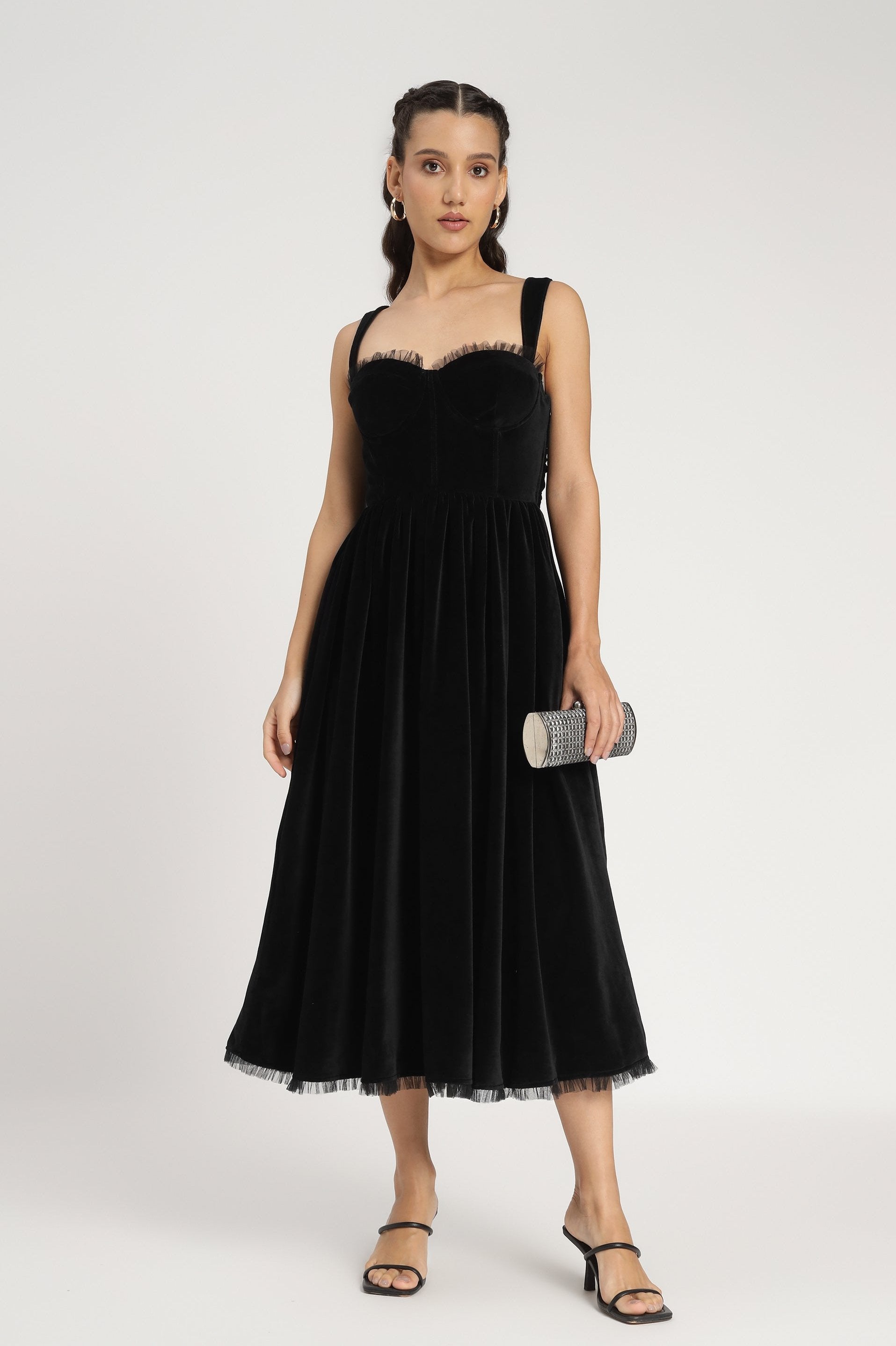 Dune Black Velvet Midi Dress