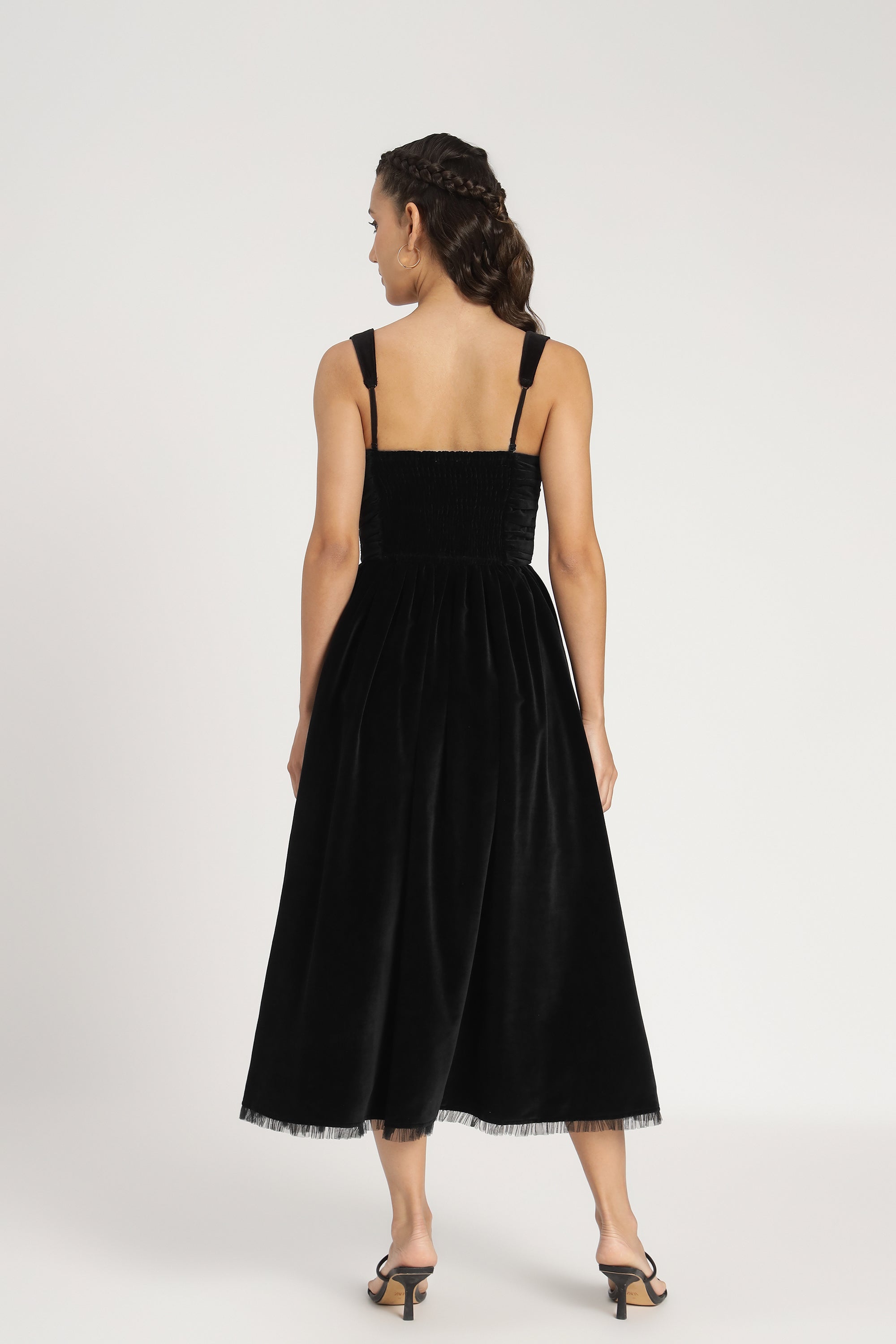 Dune Black Velvet Midi Dress