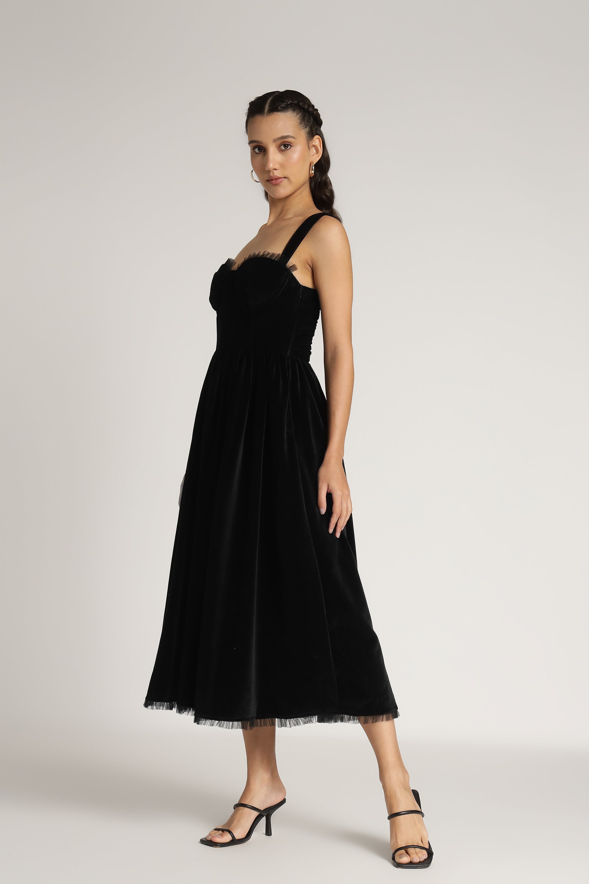 Dune Black Velvet Midi Dress
