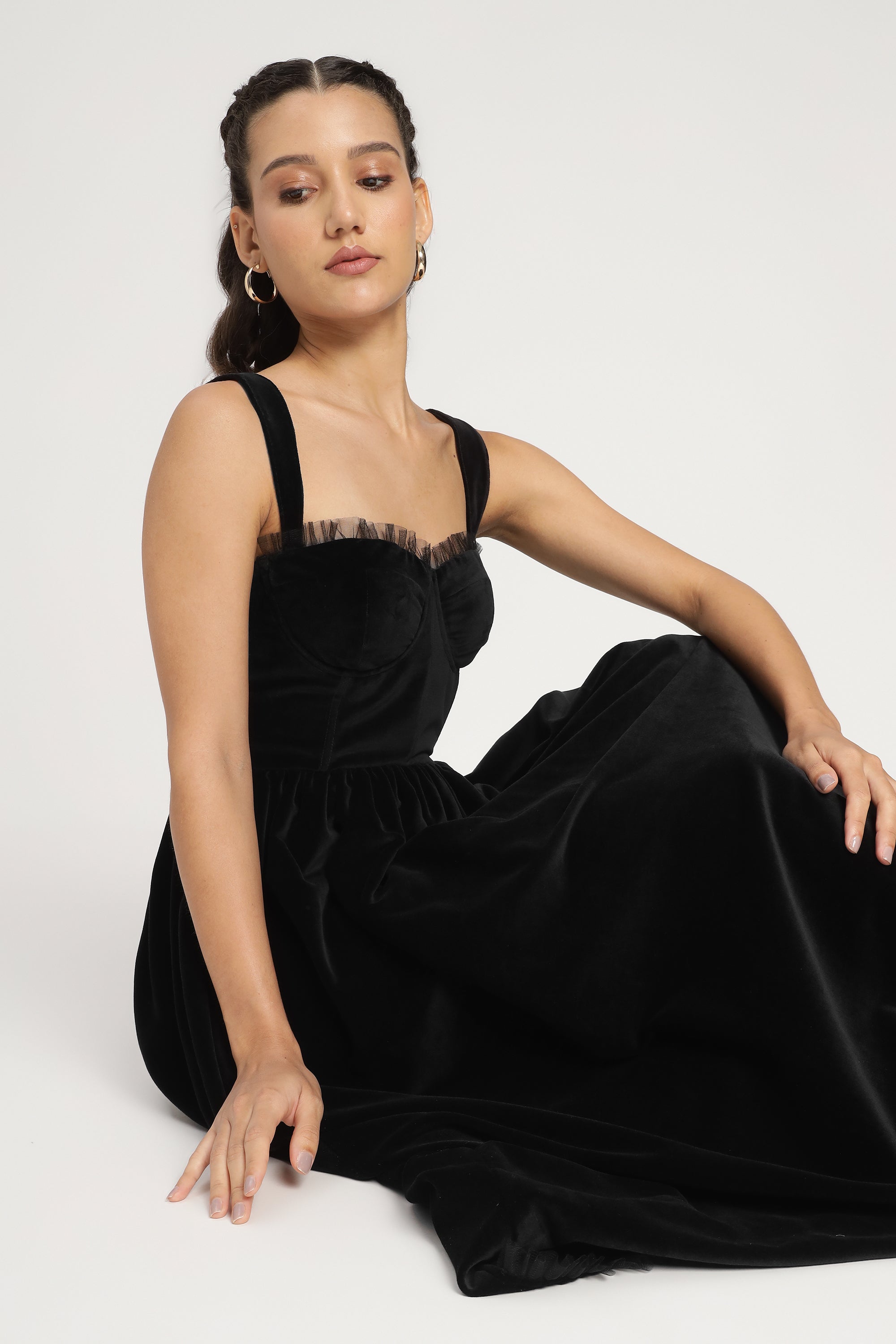 Dune Black Velvet Midi Dress