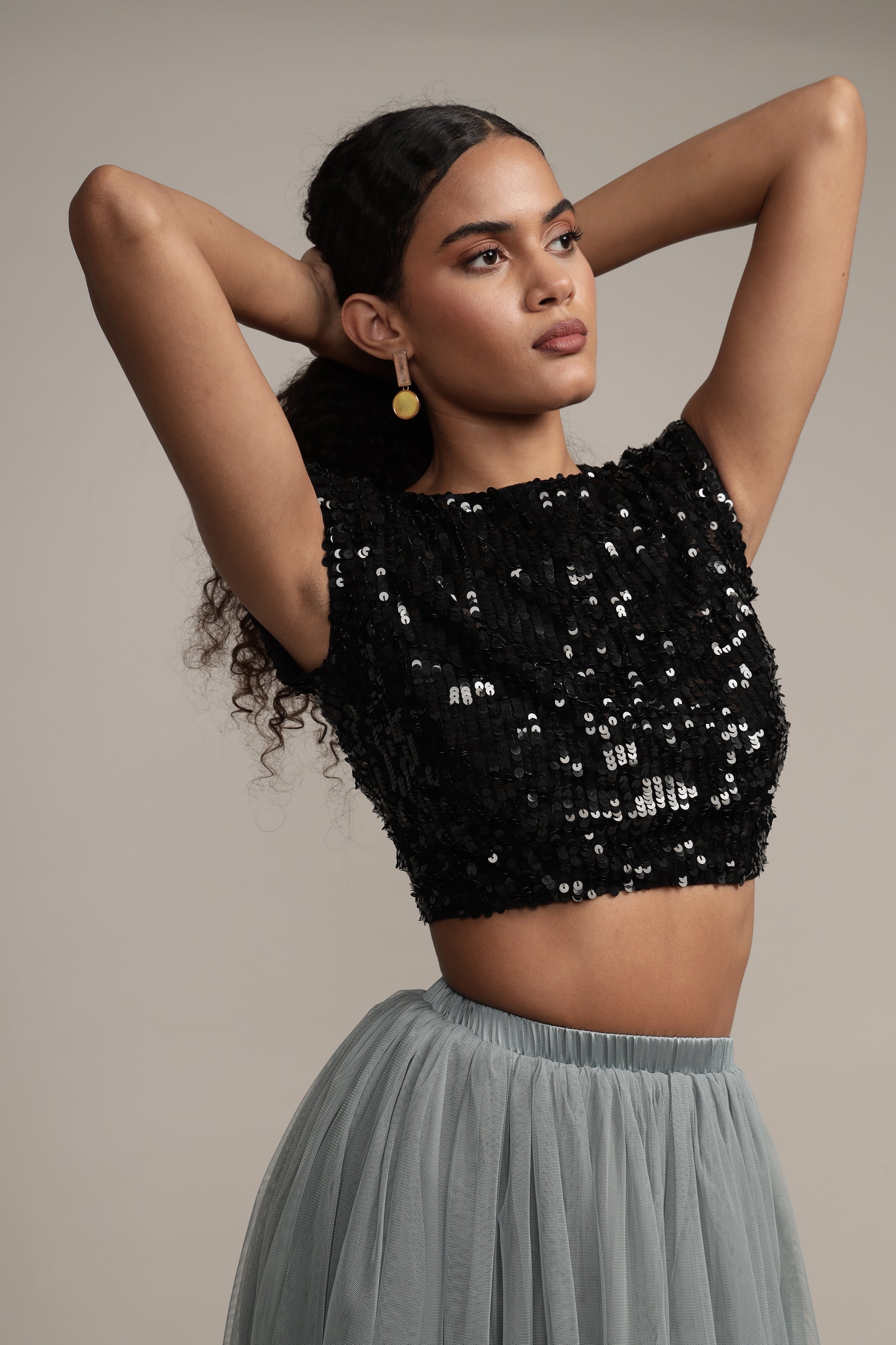 Elaine Black Sequin Top