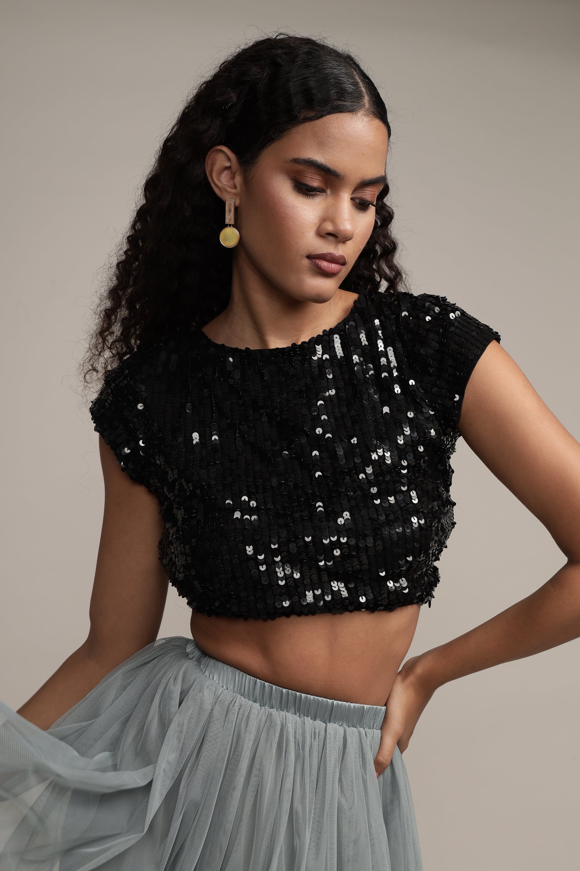 Elaine Black Sequin Top
