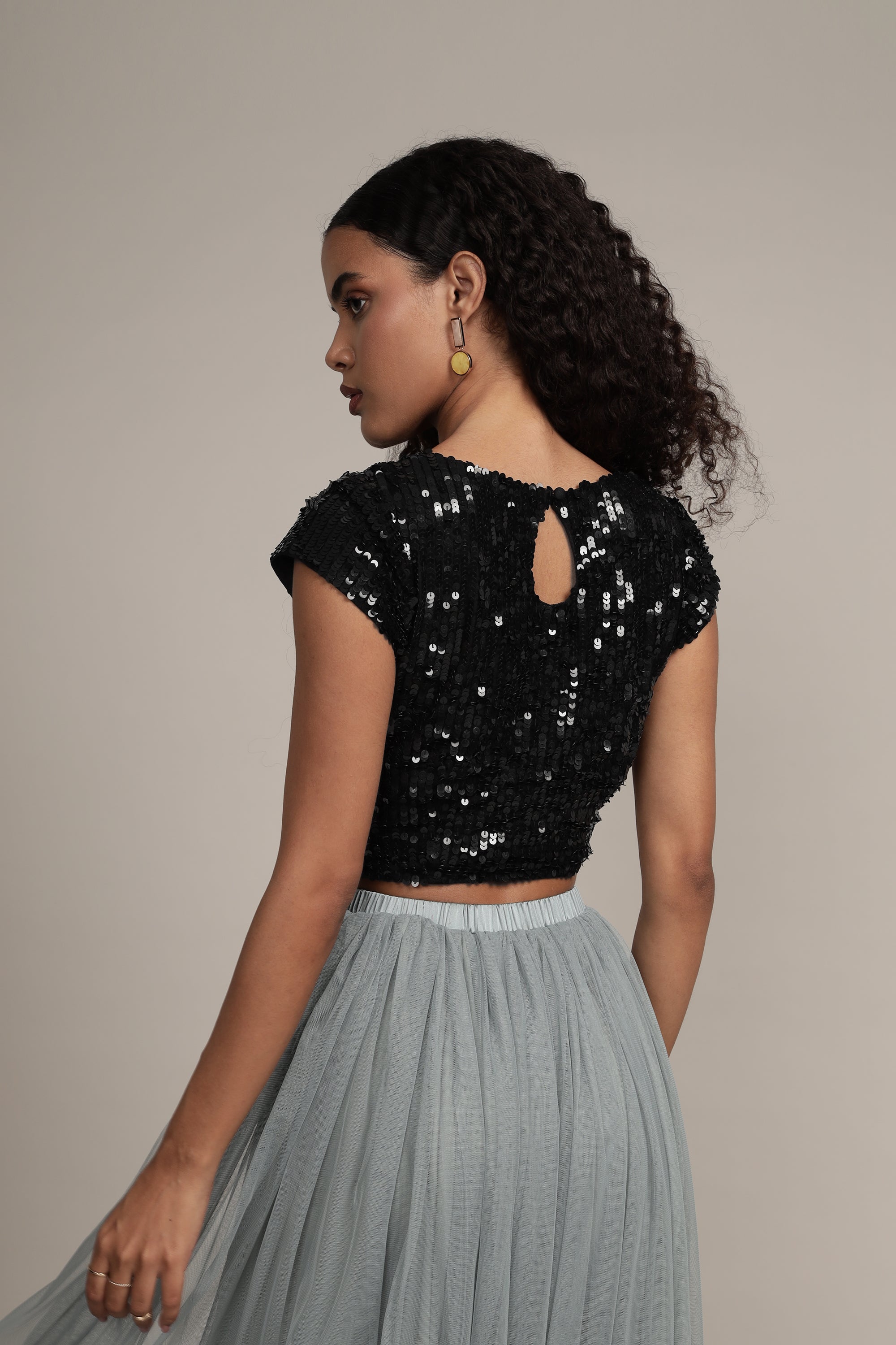 Elaine Black Sequin Top