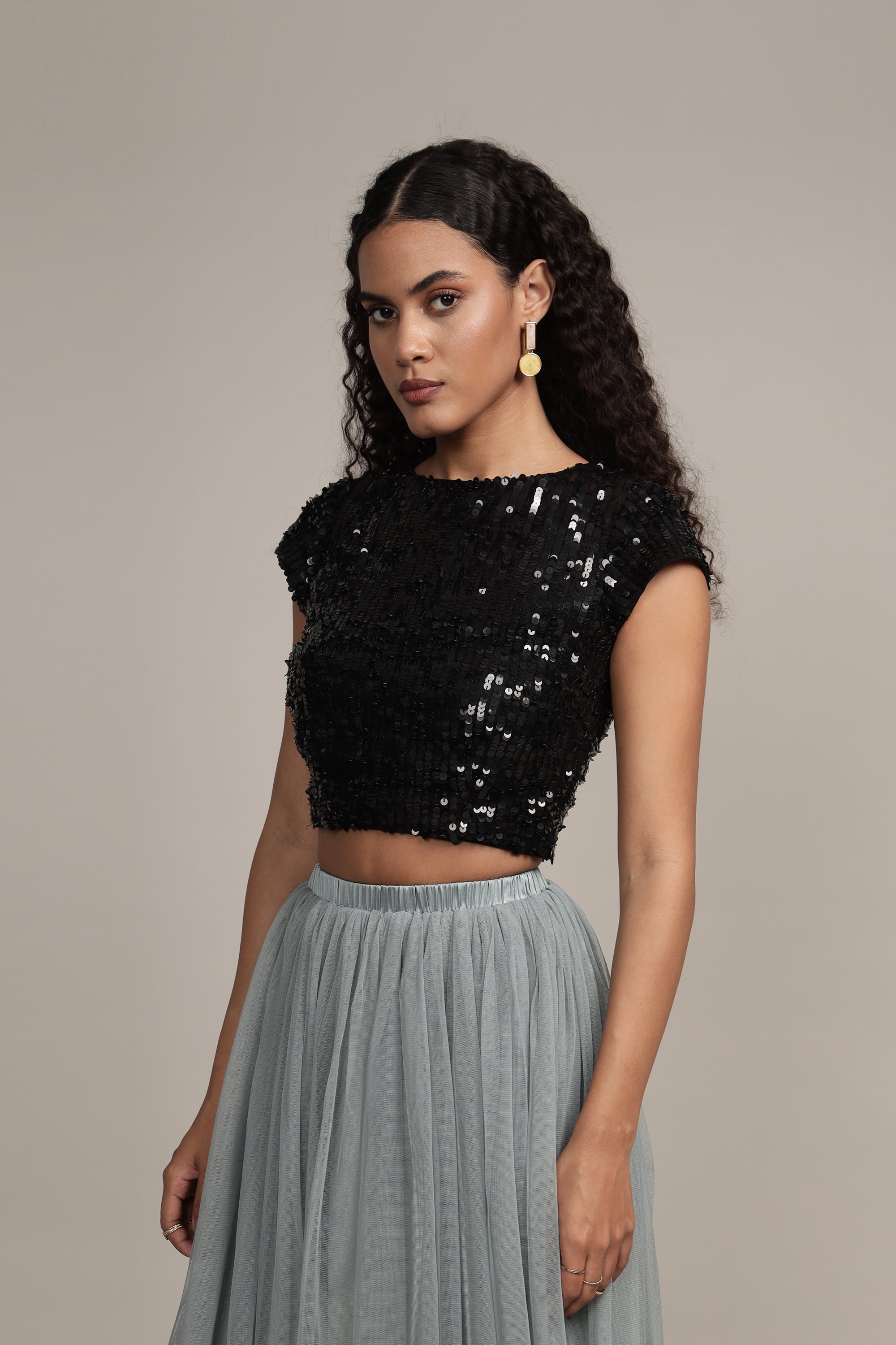 Elaine Black Sequin Top