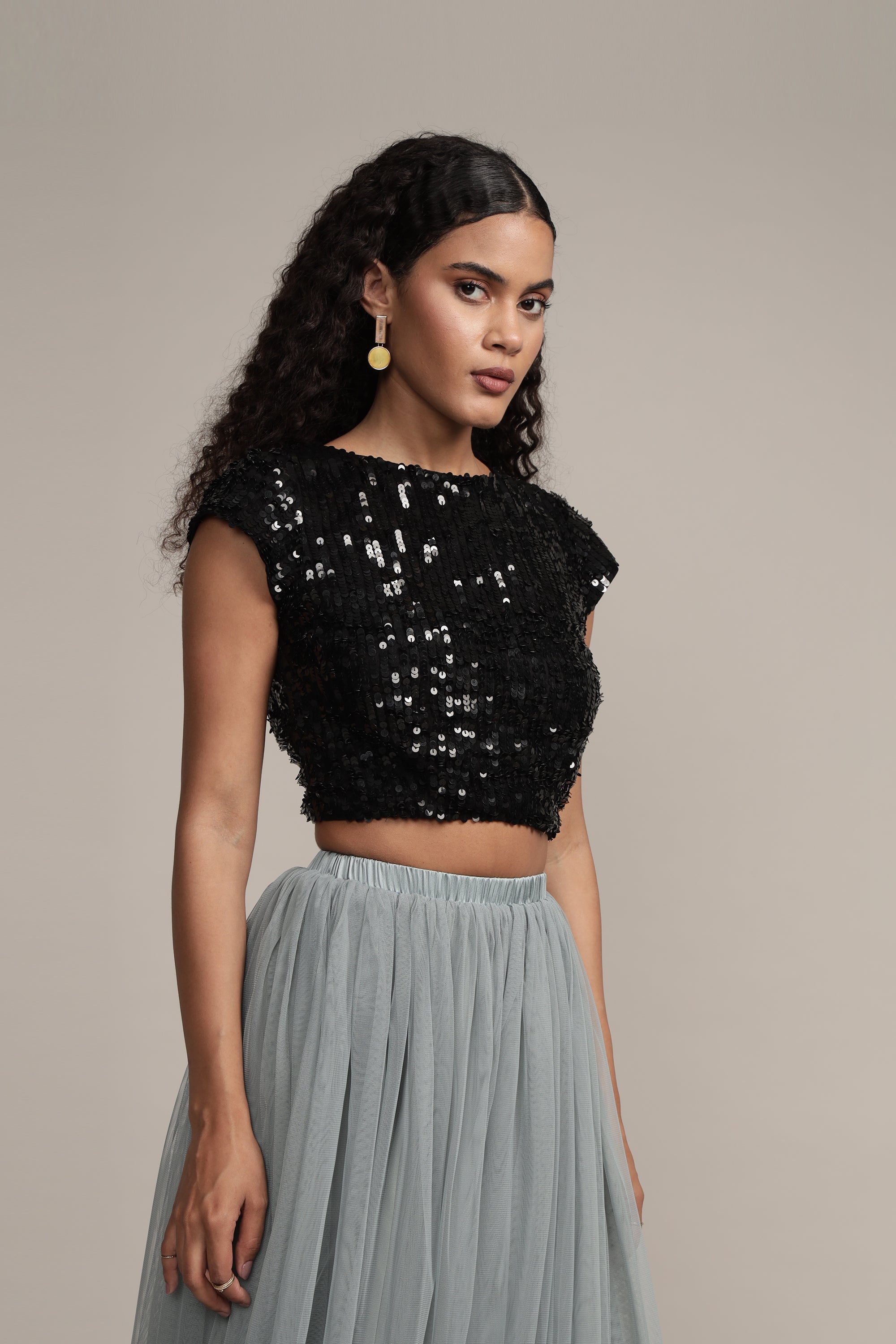 Elaine Black Sequin Top
