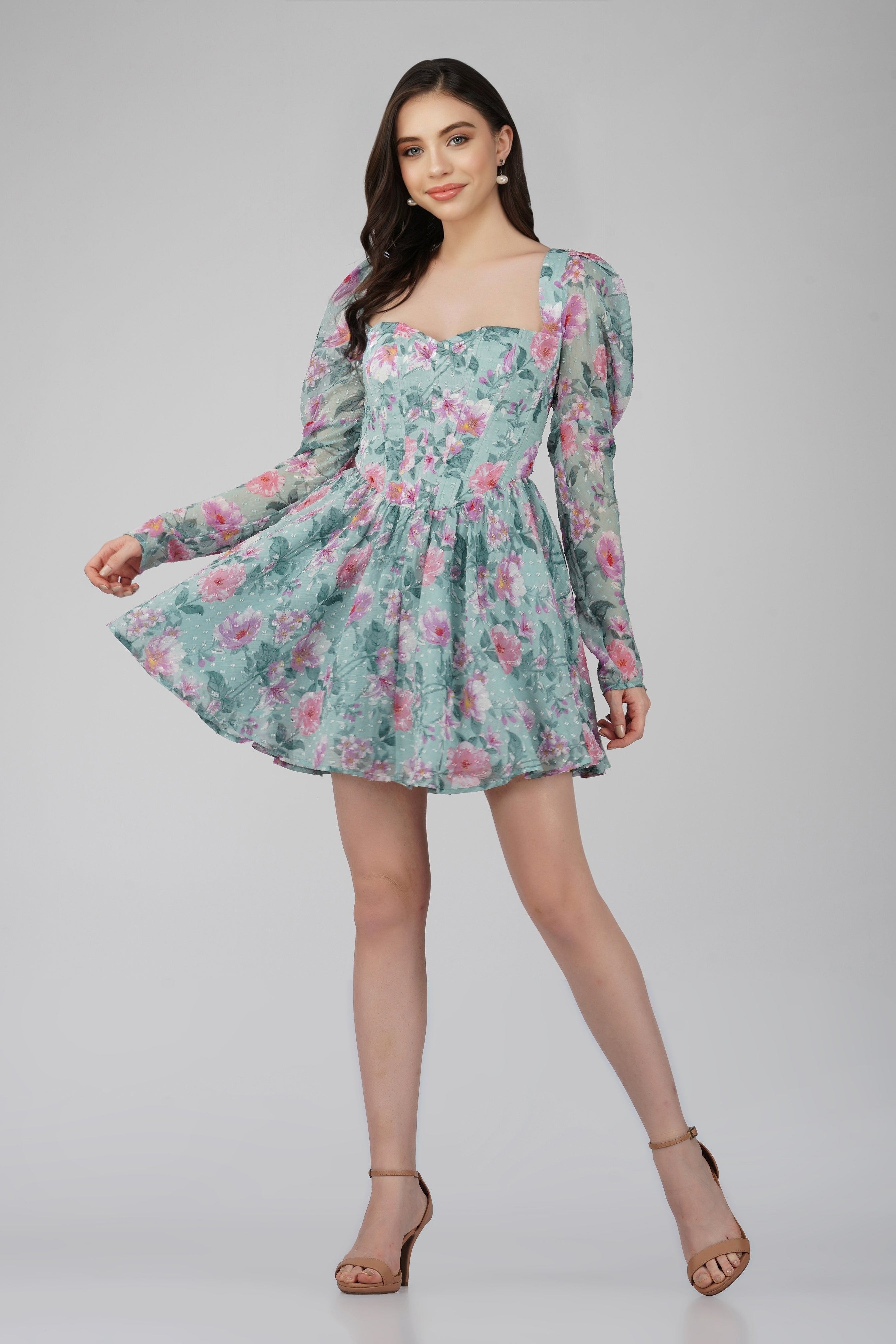 Bone Green Floral Corset Dress