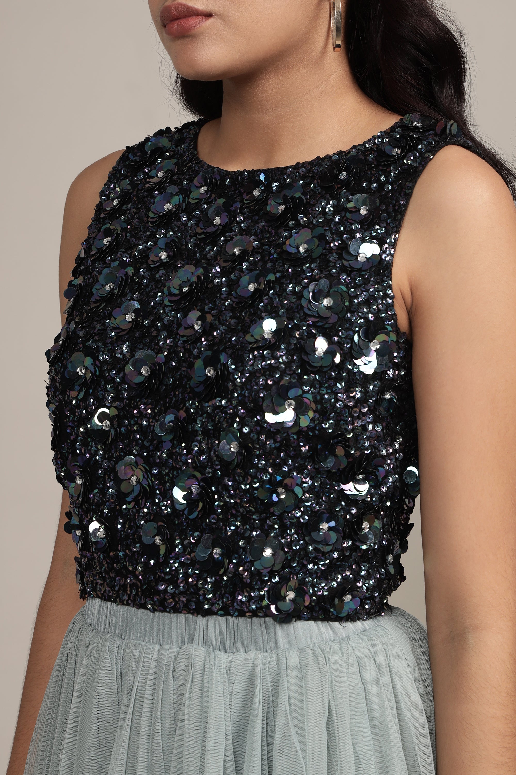 Hazel Top in Black Iridescent