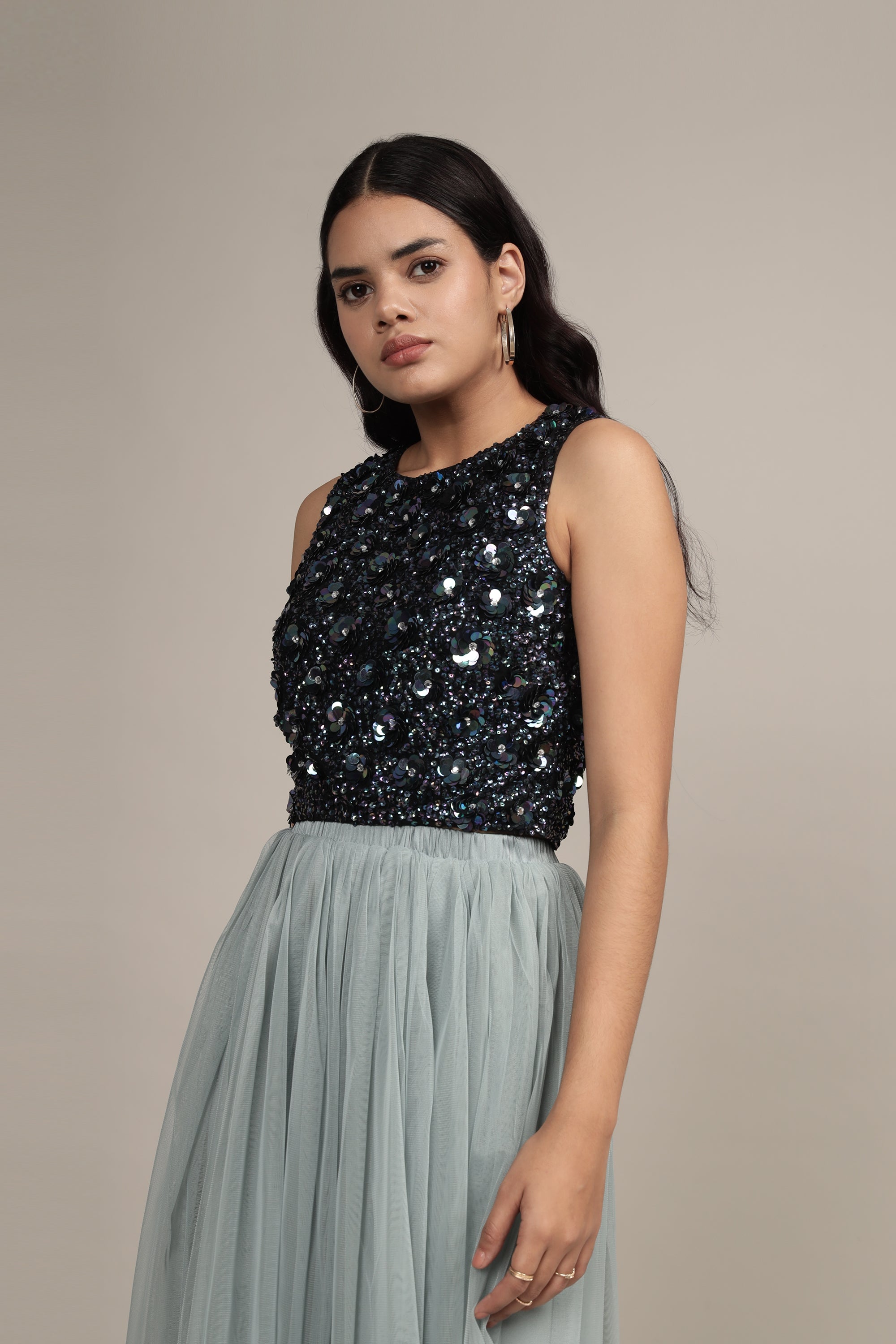 Hazel Top in Black Iridescent