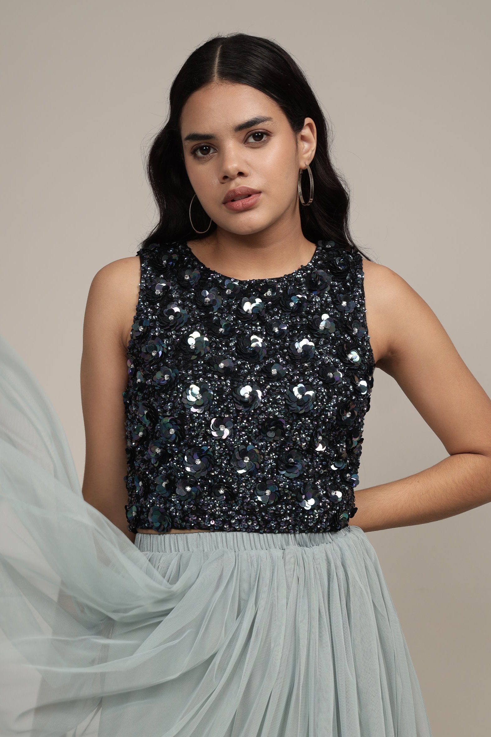 Hazel Top in Black Iridescent