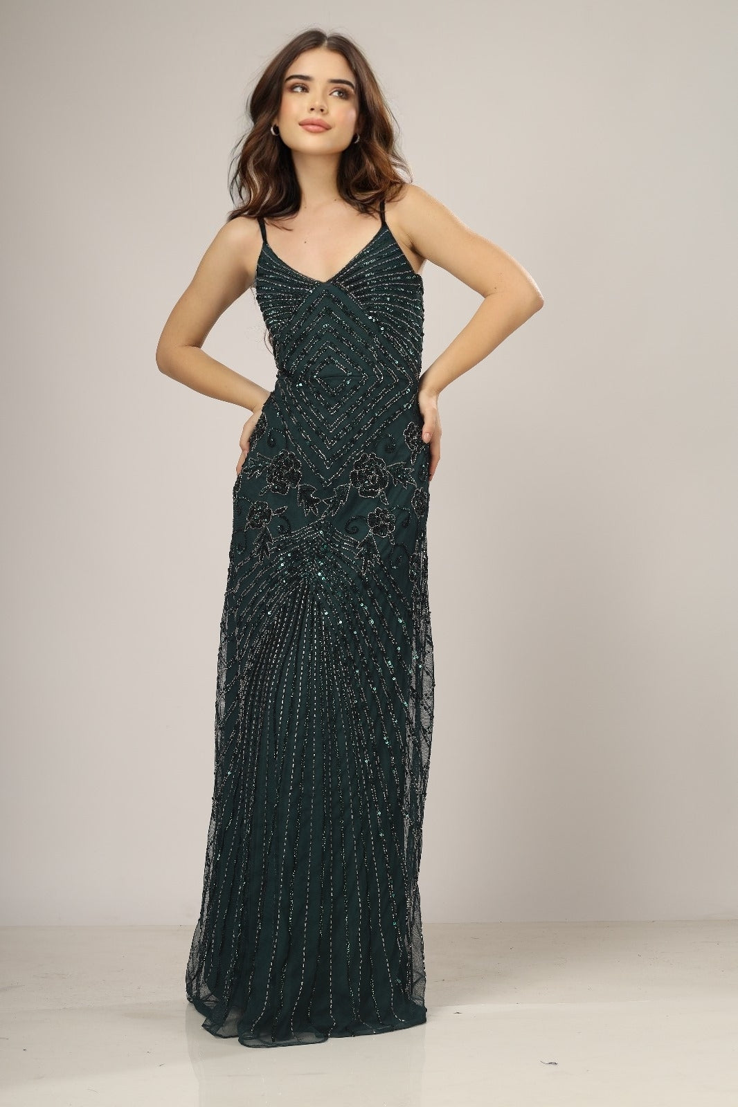 Sara Emerald Embellished Maxi Dress