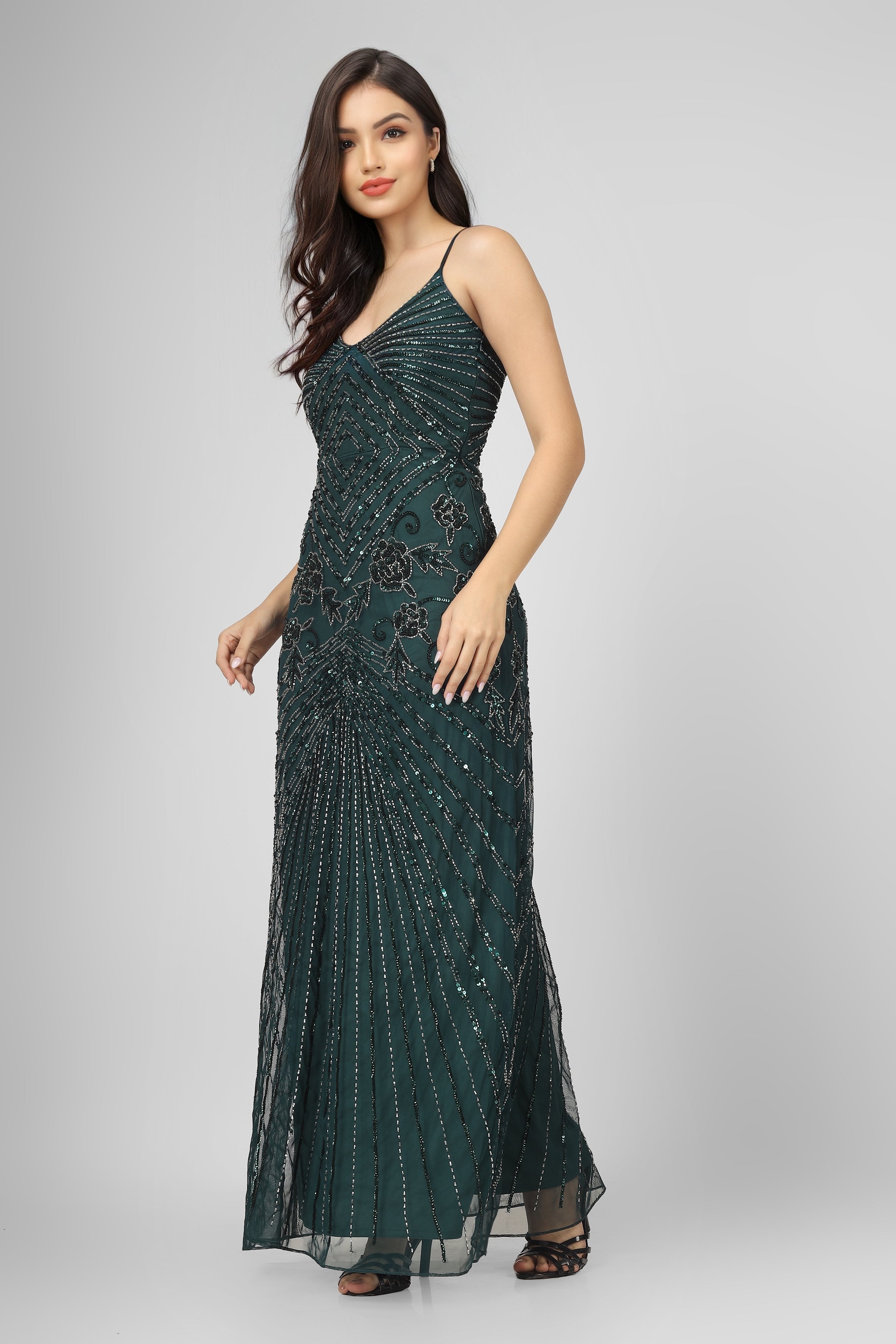 Sara Emerald Embellished Maxi Dress