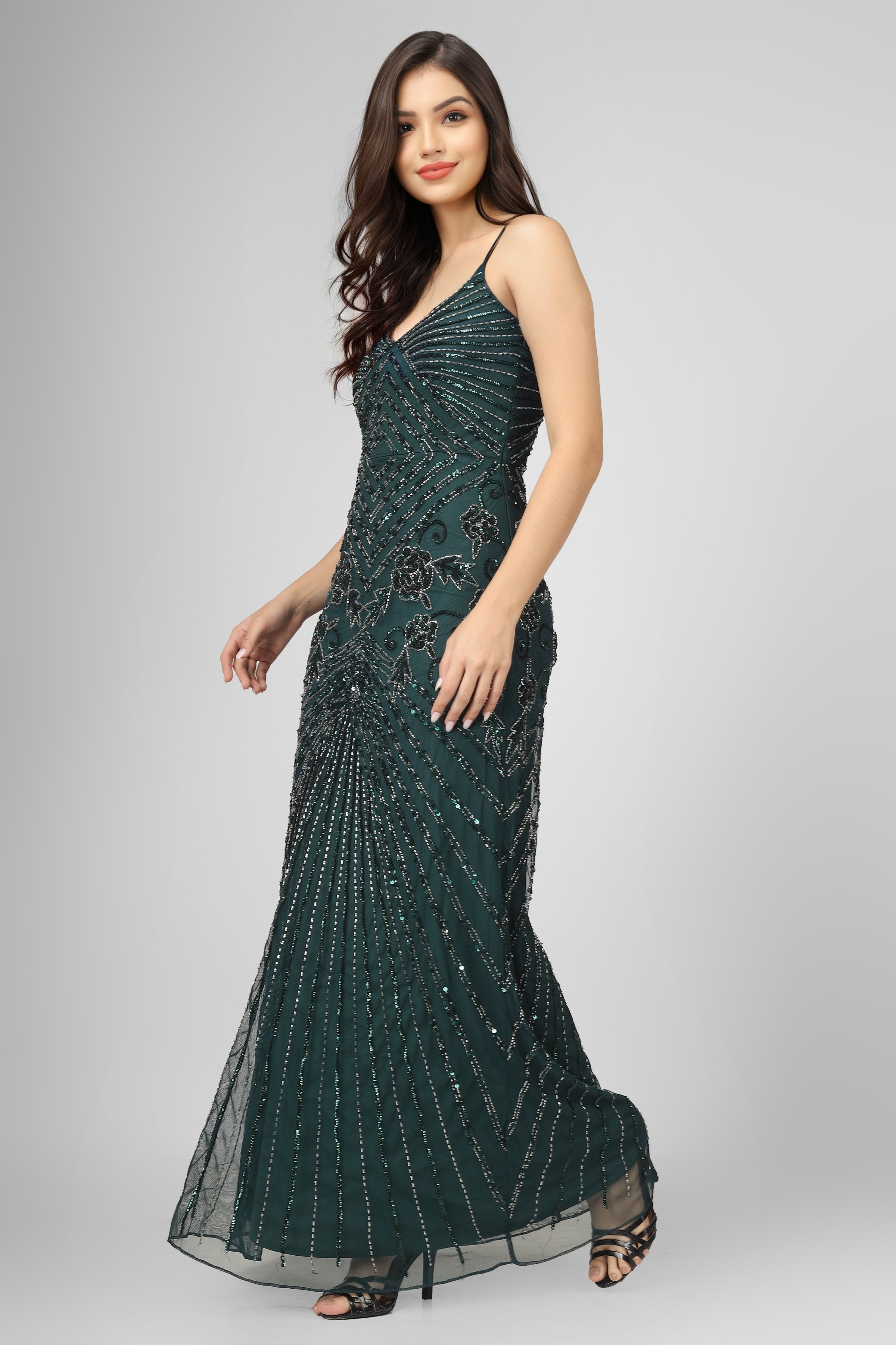 Sara Emerald Embellished Maxi Dress