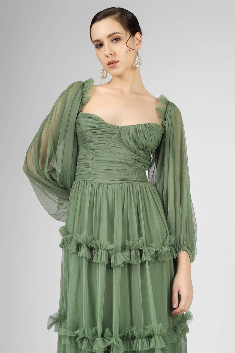 Rendi Olive Green Tulle Dress