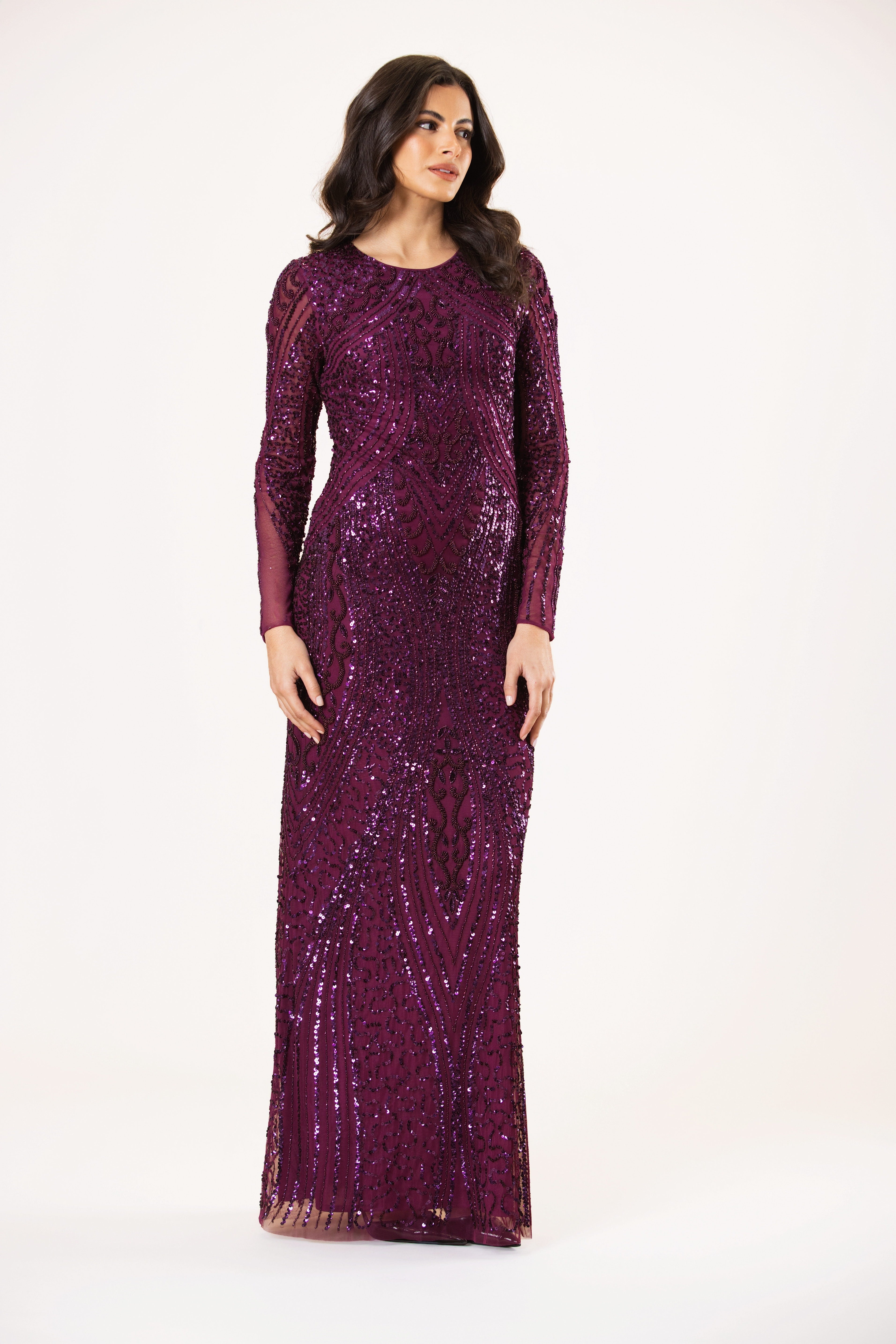 Jocasta Embellished Maxi Dress in Purple