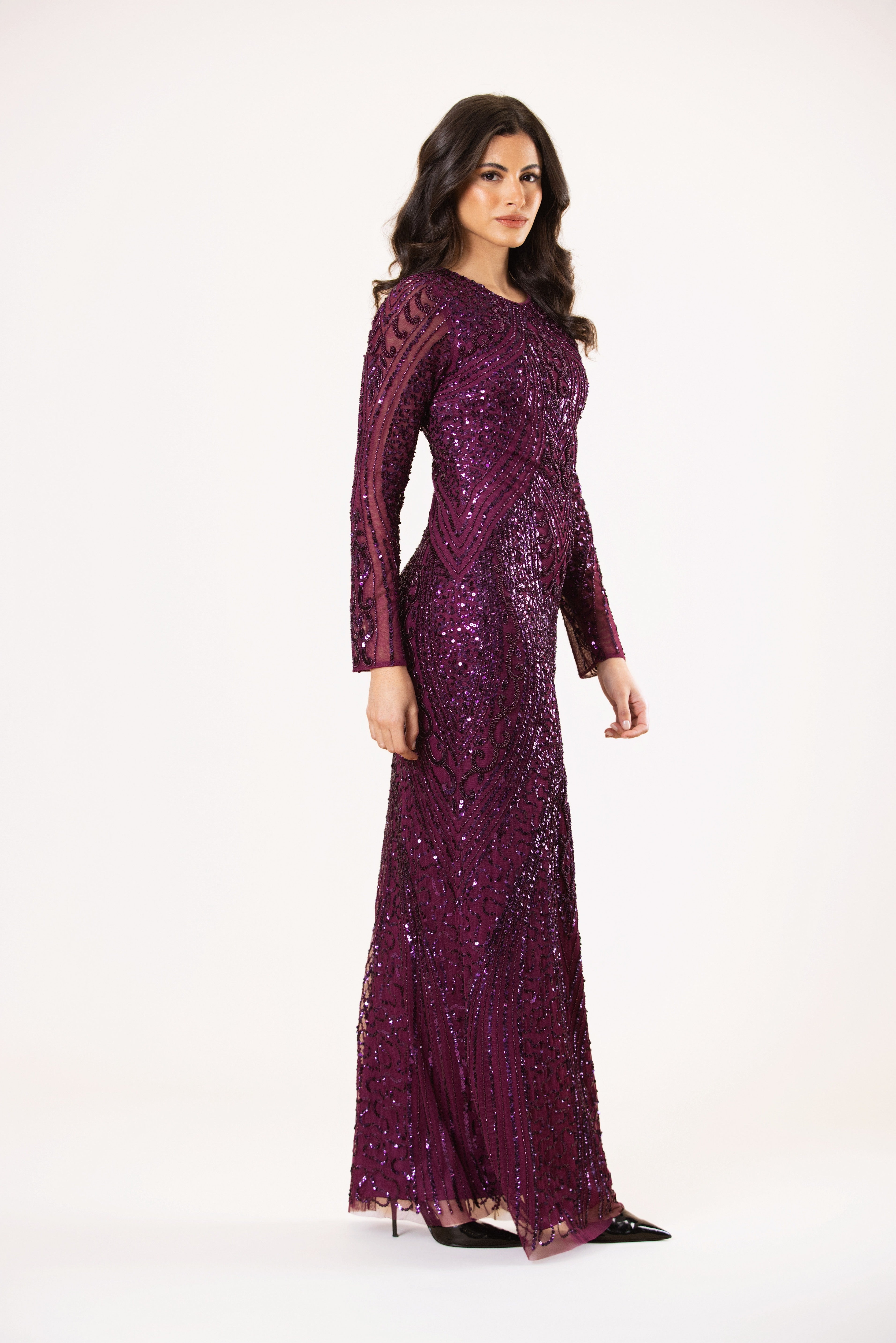Jocasta Embellished Maxi Dress in Purple