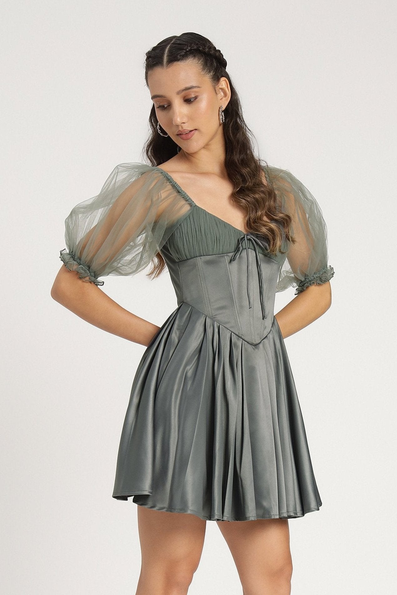 Keila Mini Dress in Green Grey