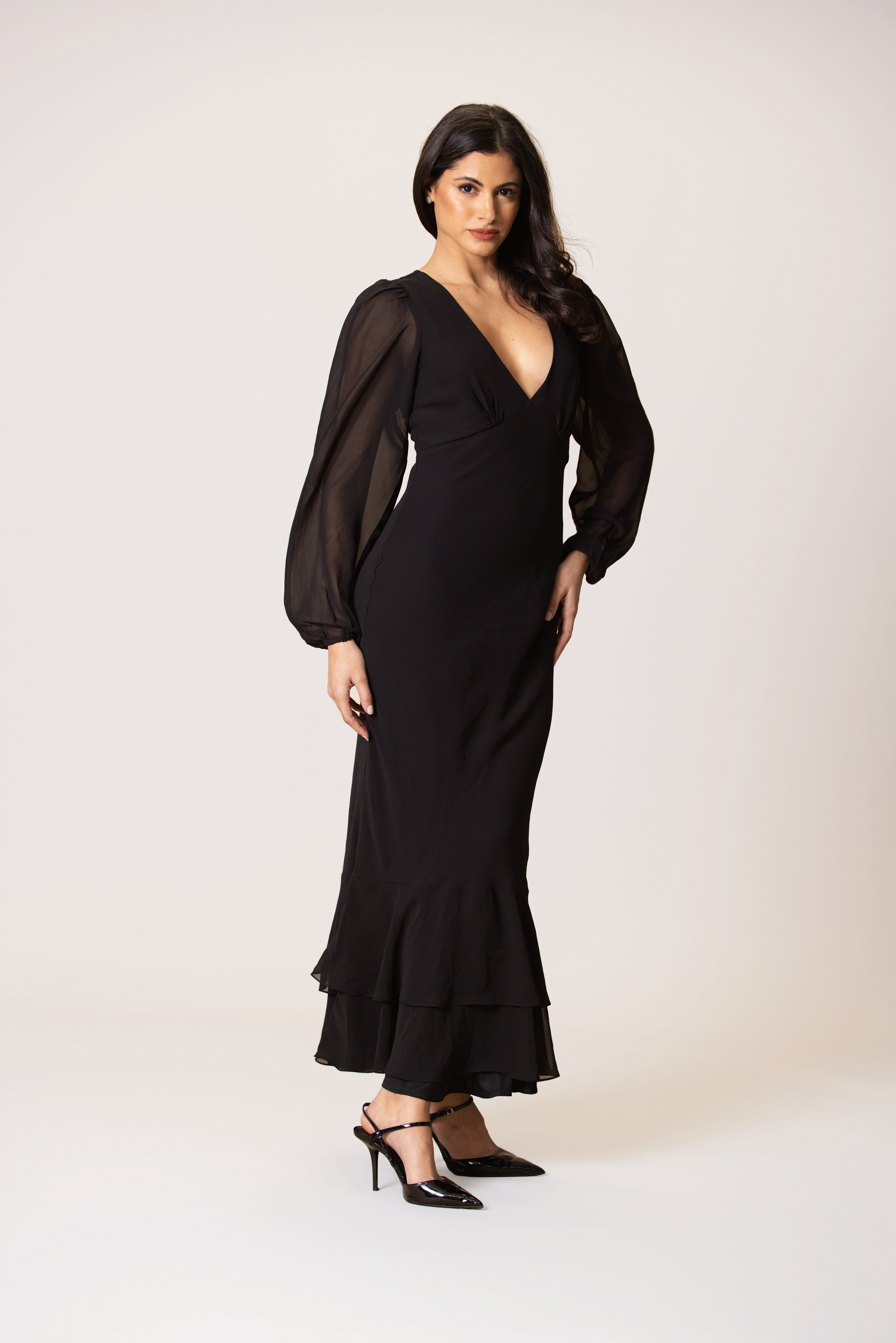 Keziah Chiffon Midaxi Dress in Black