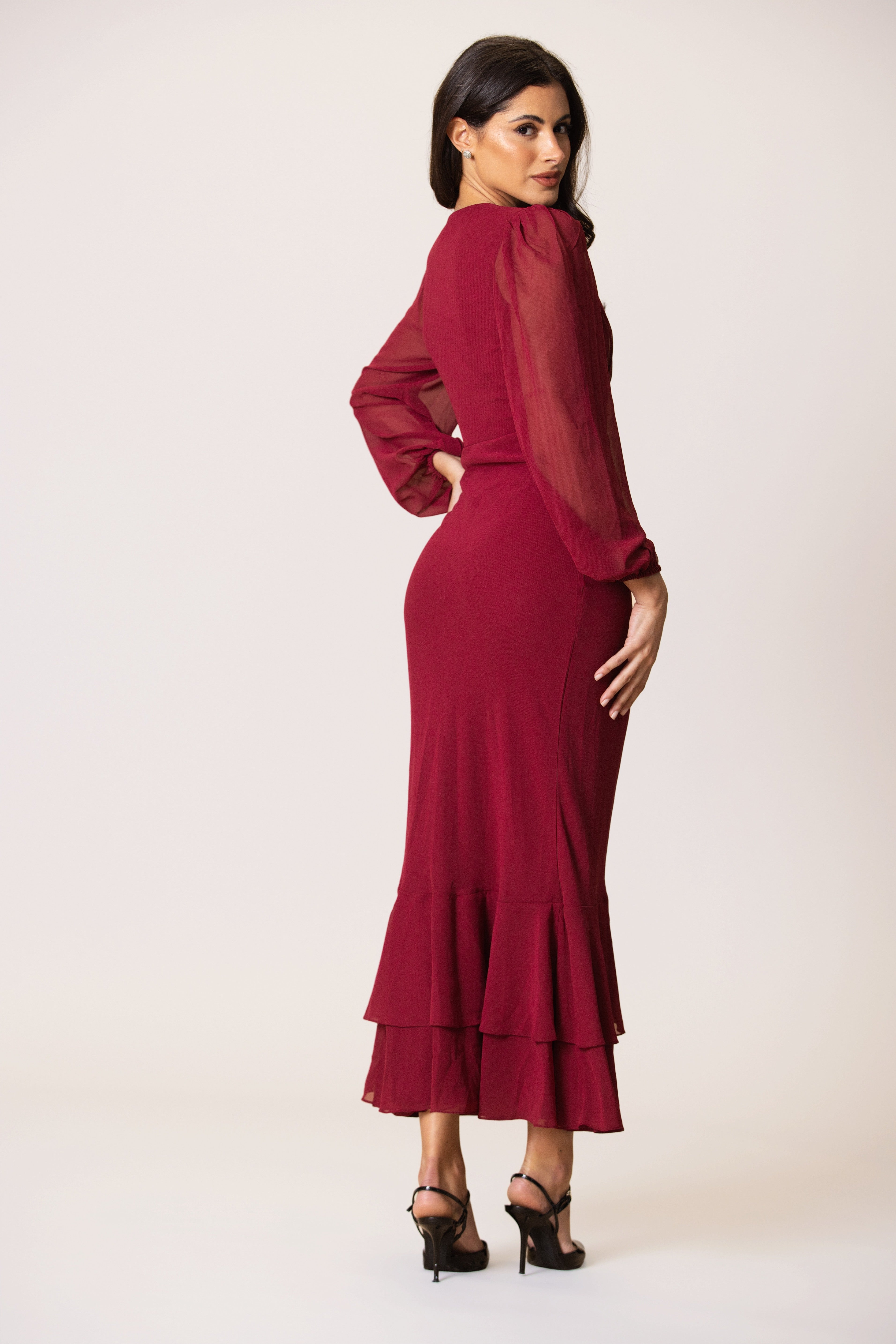 Keziah Chiffon Midaxi Dress in Raspberry