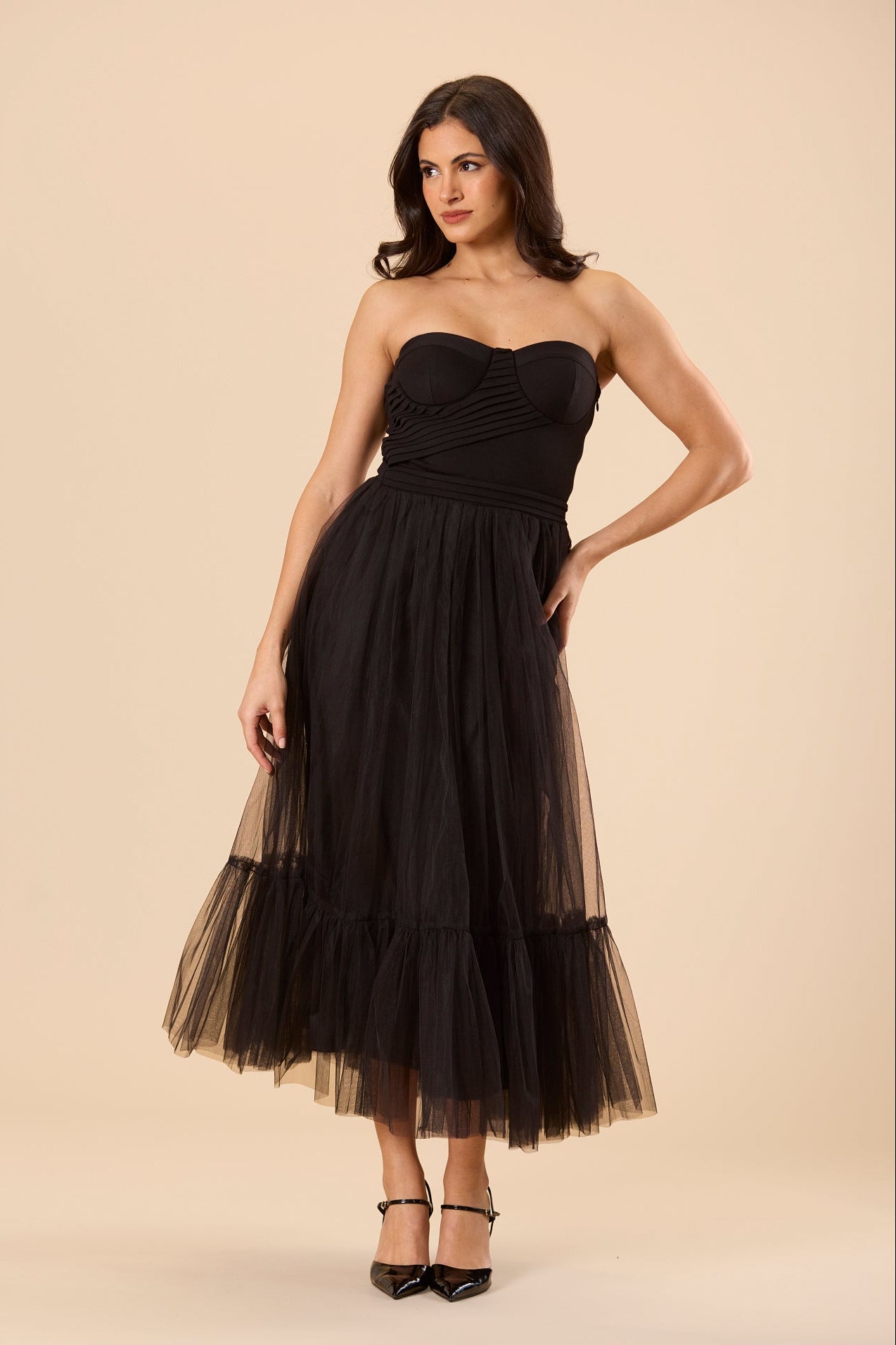 Kobe Tulle Midi Dress in Black