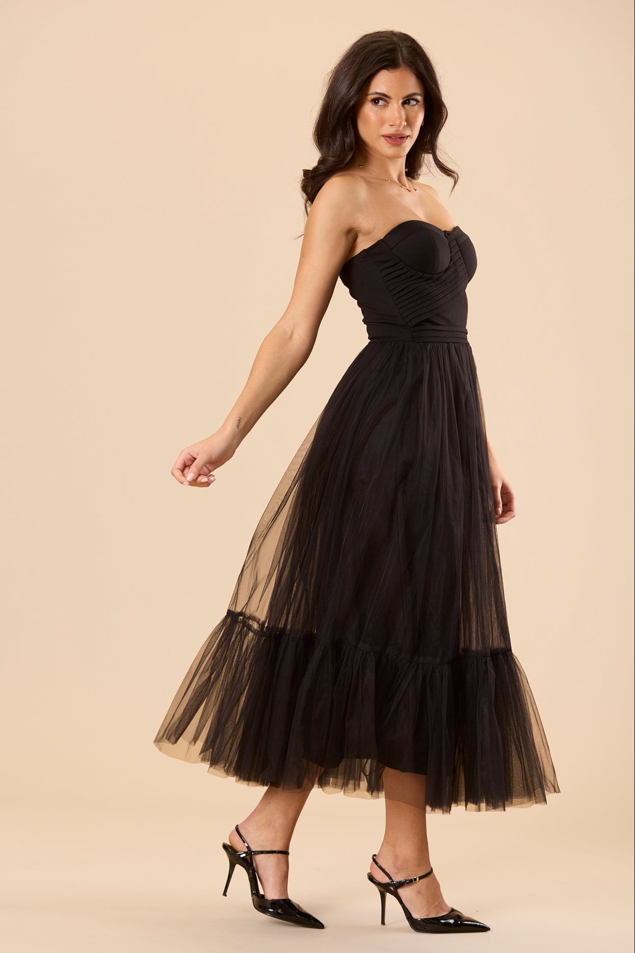 Kobe Tulle Midi Dress in Black