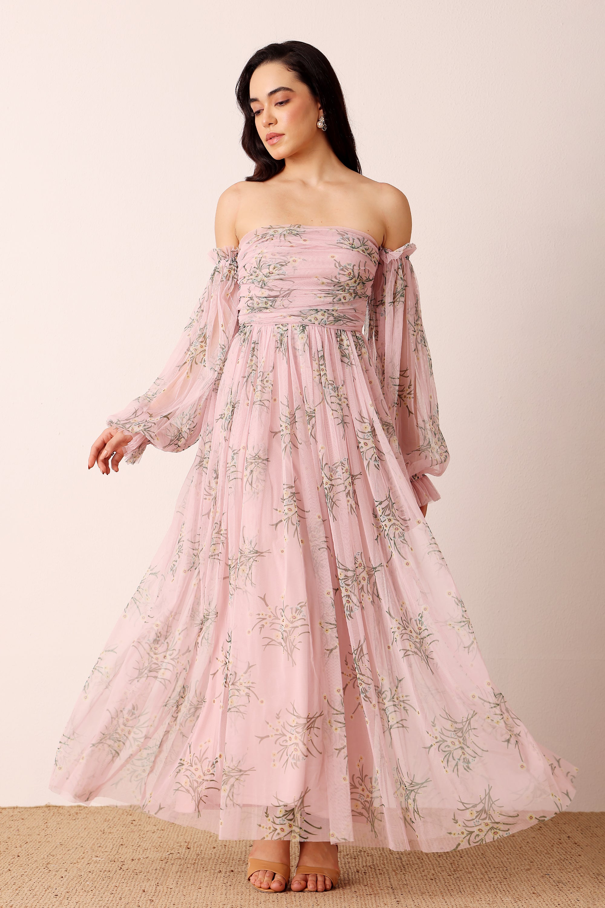 Lana Maxi Dress in Light Pink Floral