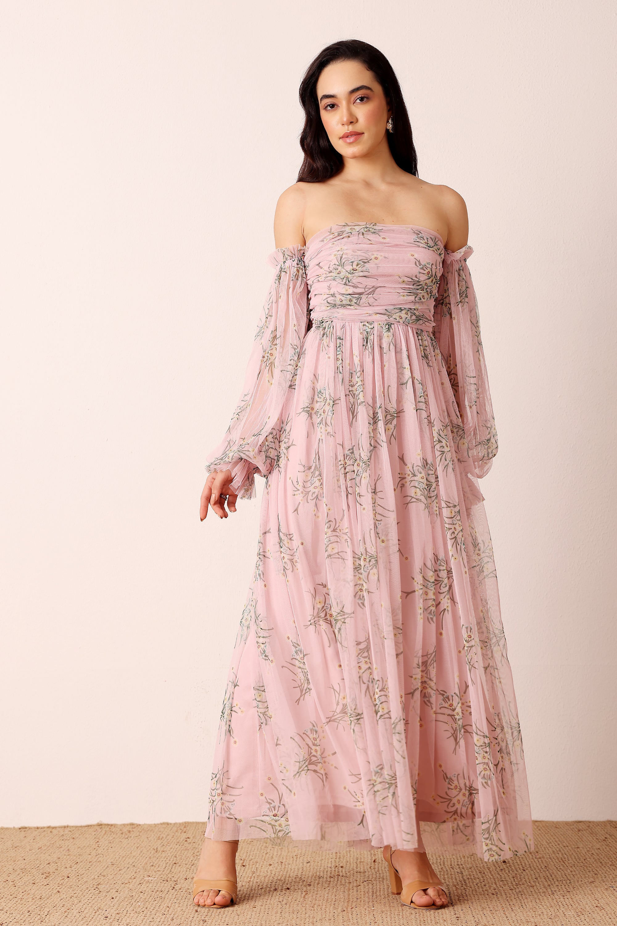 Lana Maxi Dress in Light Pink Floral