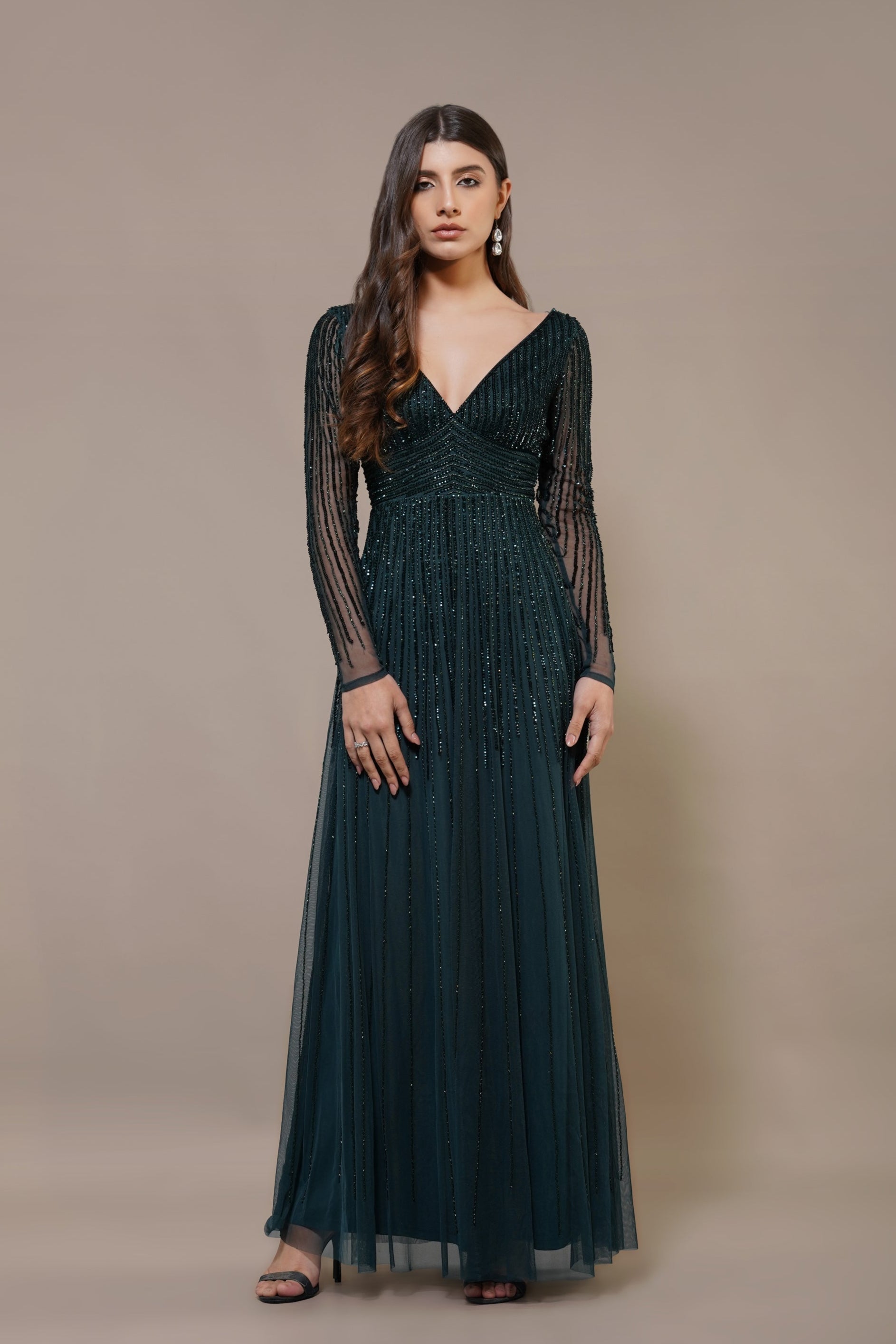 Laura Embellished Maxi Dress in Emerald Green - Main Image