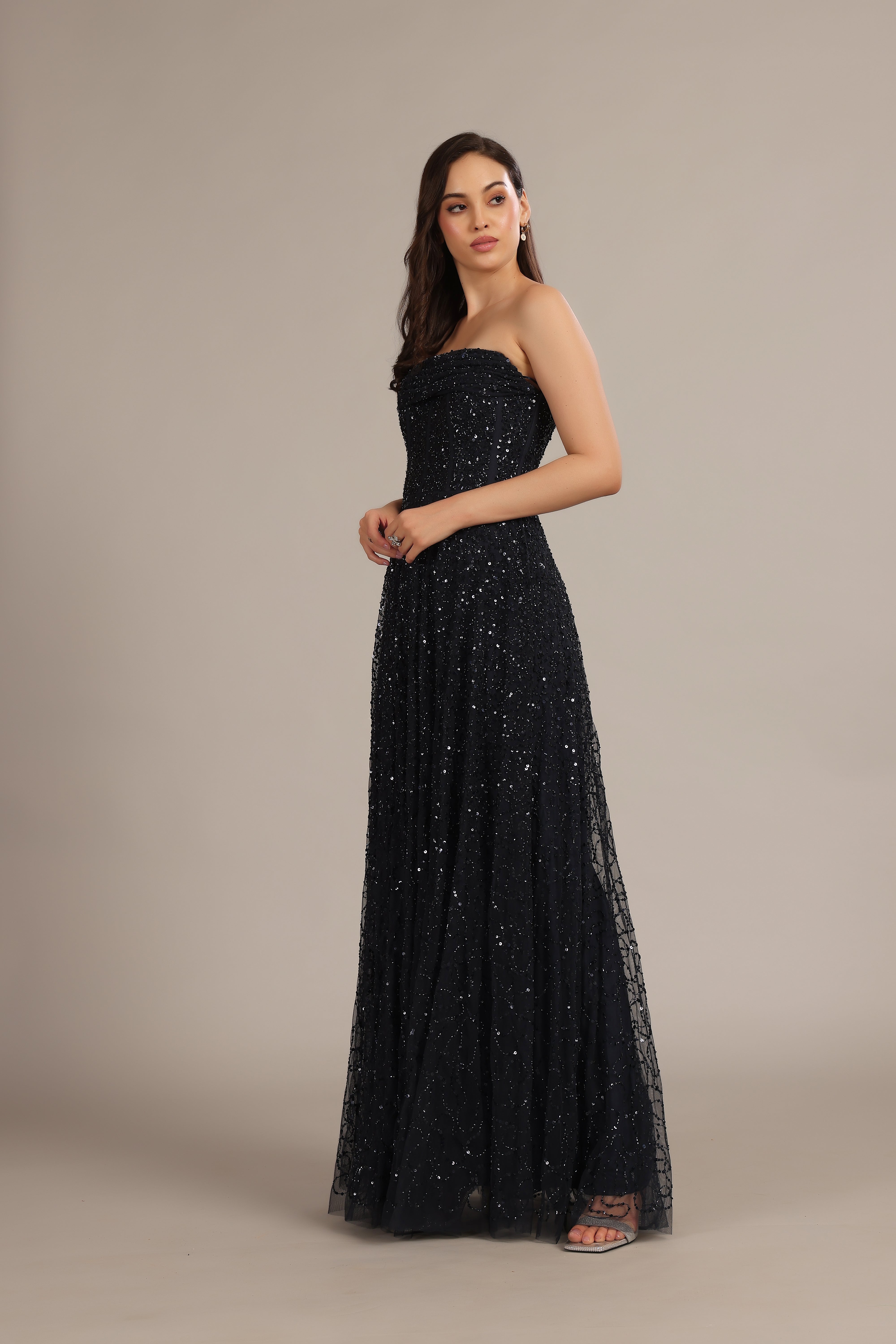 Leona Embellished Maxi Dress in Navy Blue