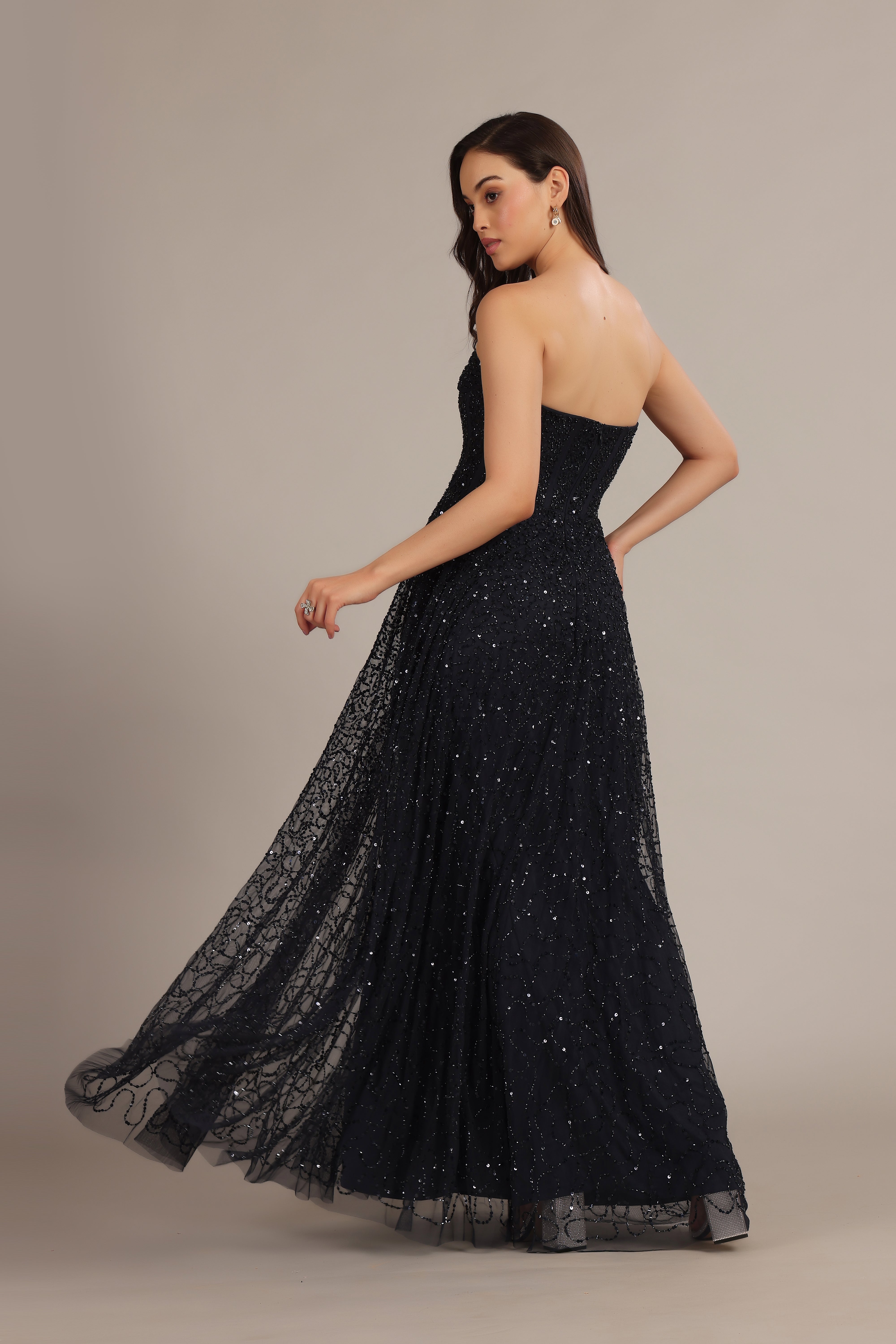 Leona Embellished Maxi Dress in Navy Blue