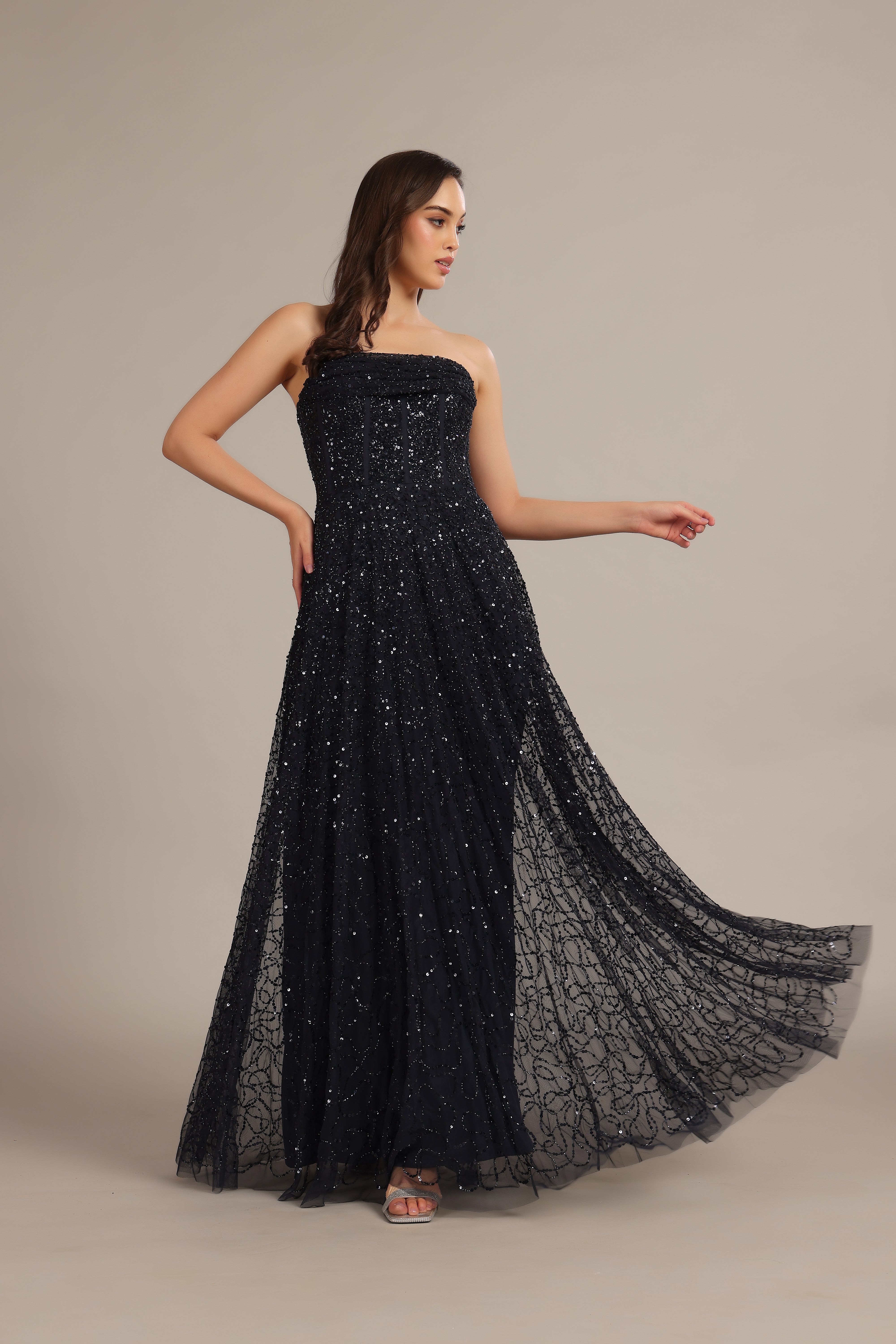 Leona Embellished Maxi Dress in Navy Blue