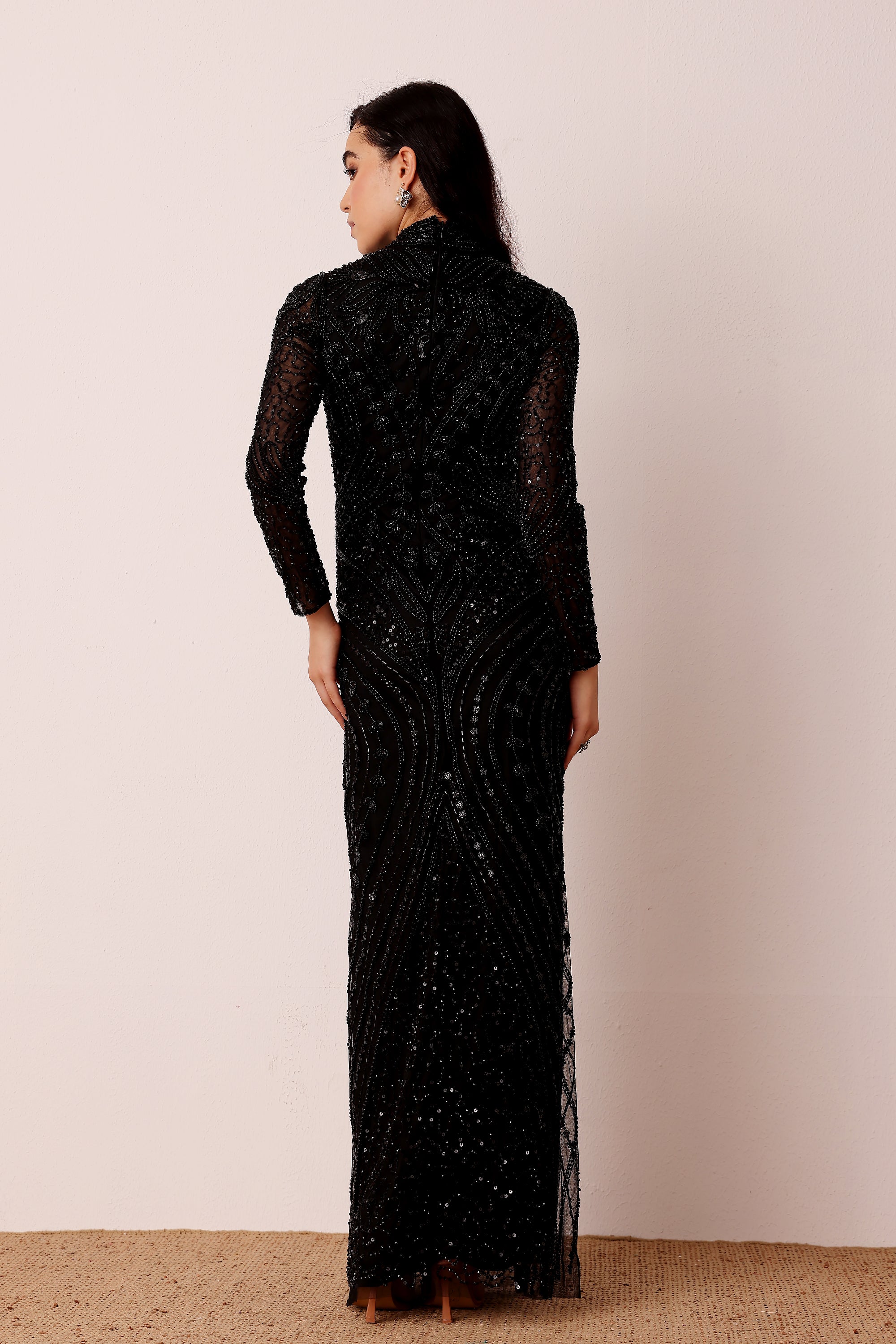 Lotus Embellished Maxi Dress in Black