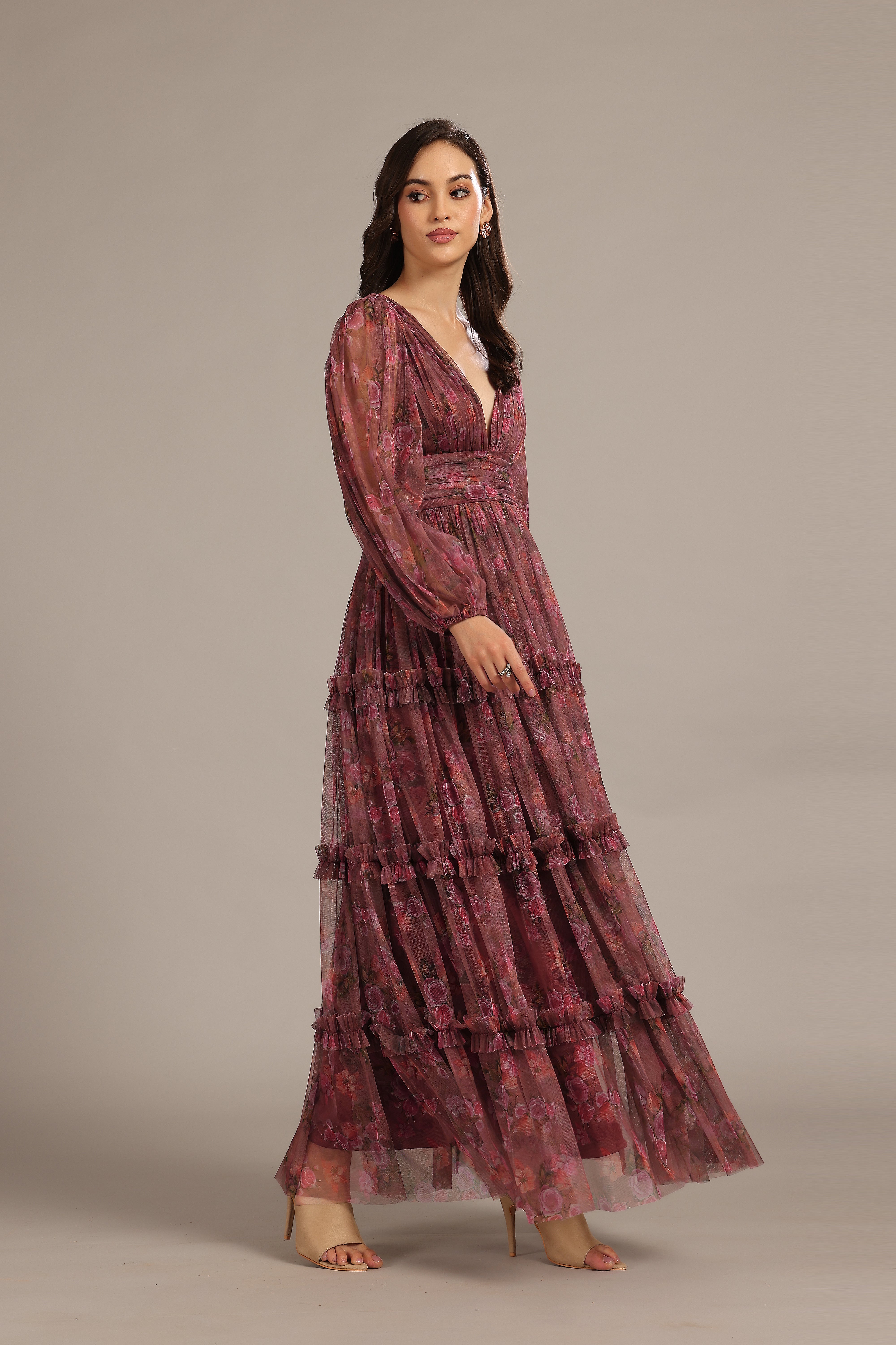 Lydia Maxi Dress in Purple Floral