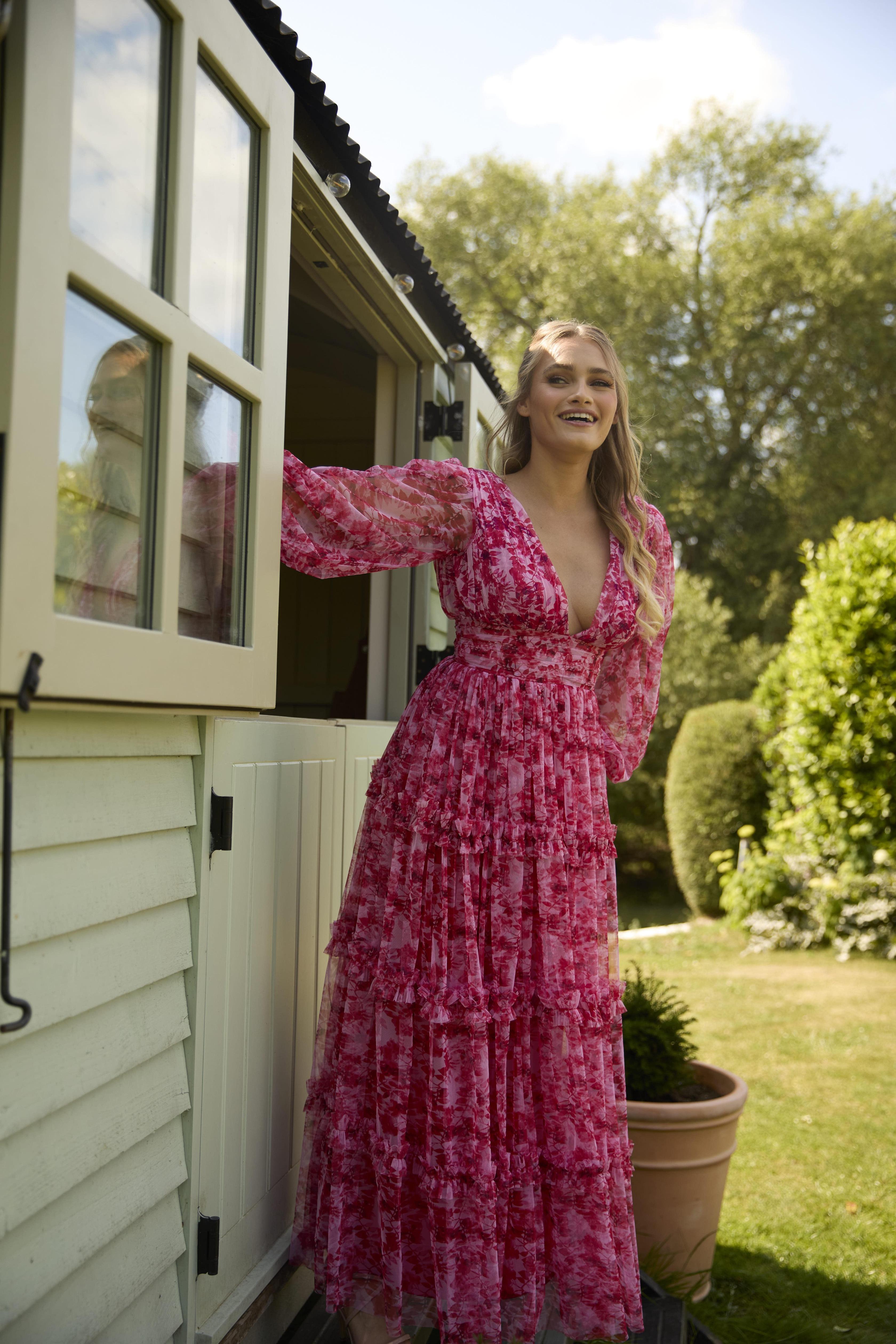 Lydia Maxi Dress in Red Floral