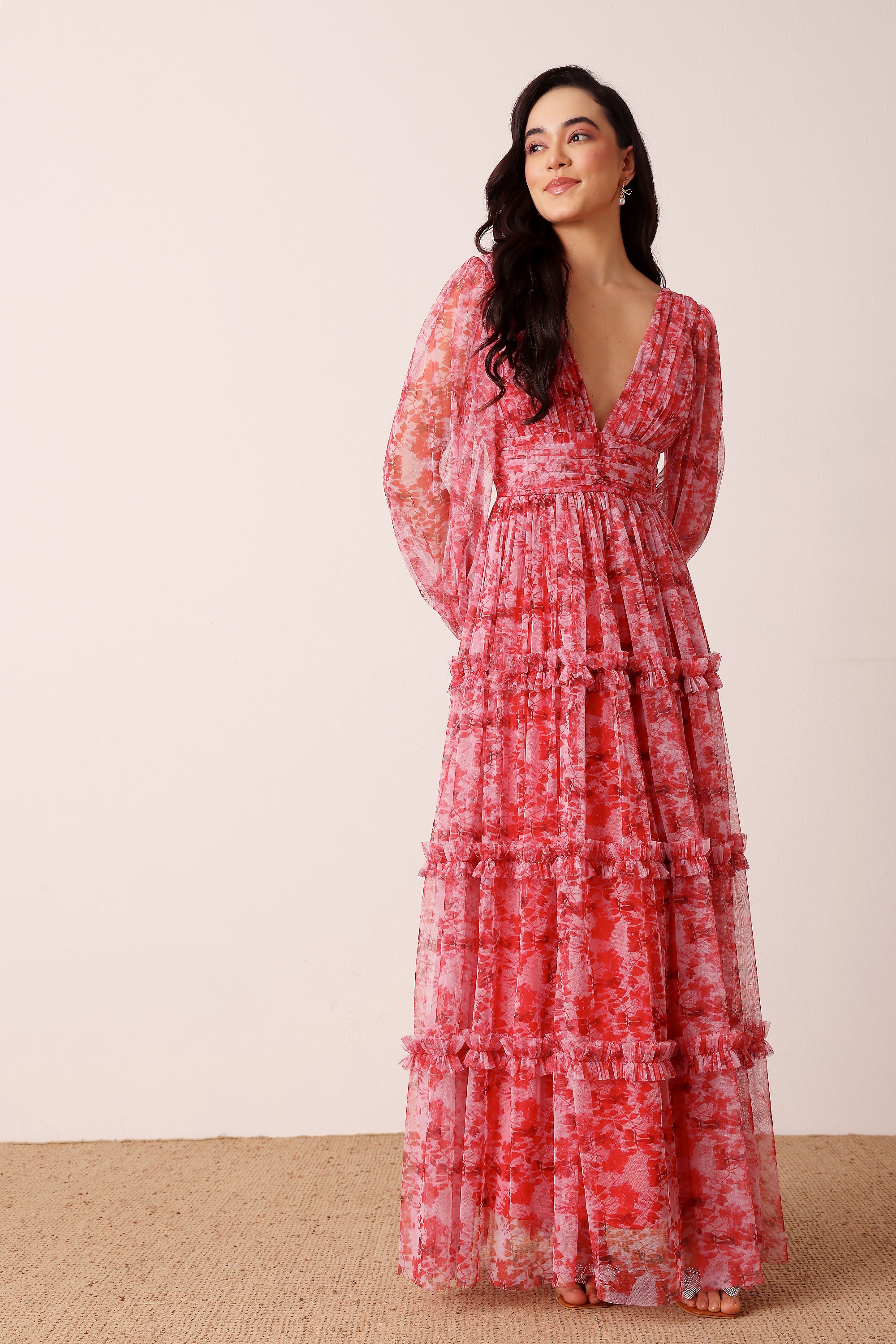 Lydia Maxi Dress in Red Floral