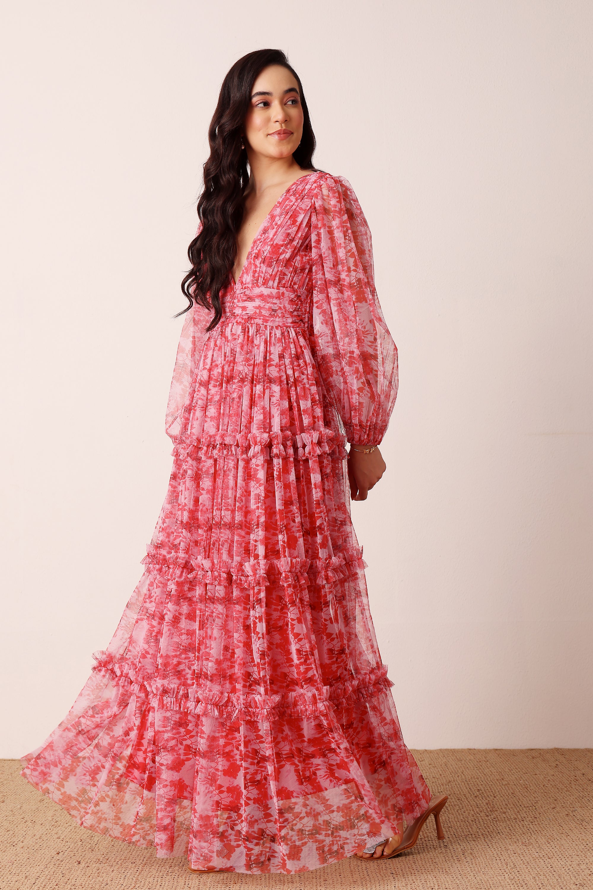 Lydia Maxi Dress in Red Floral