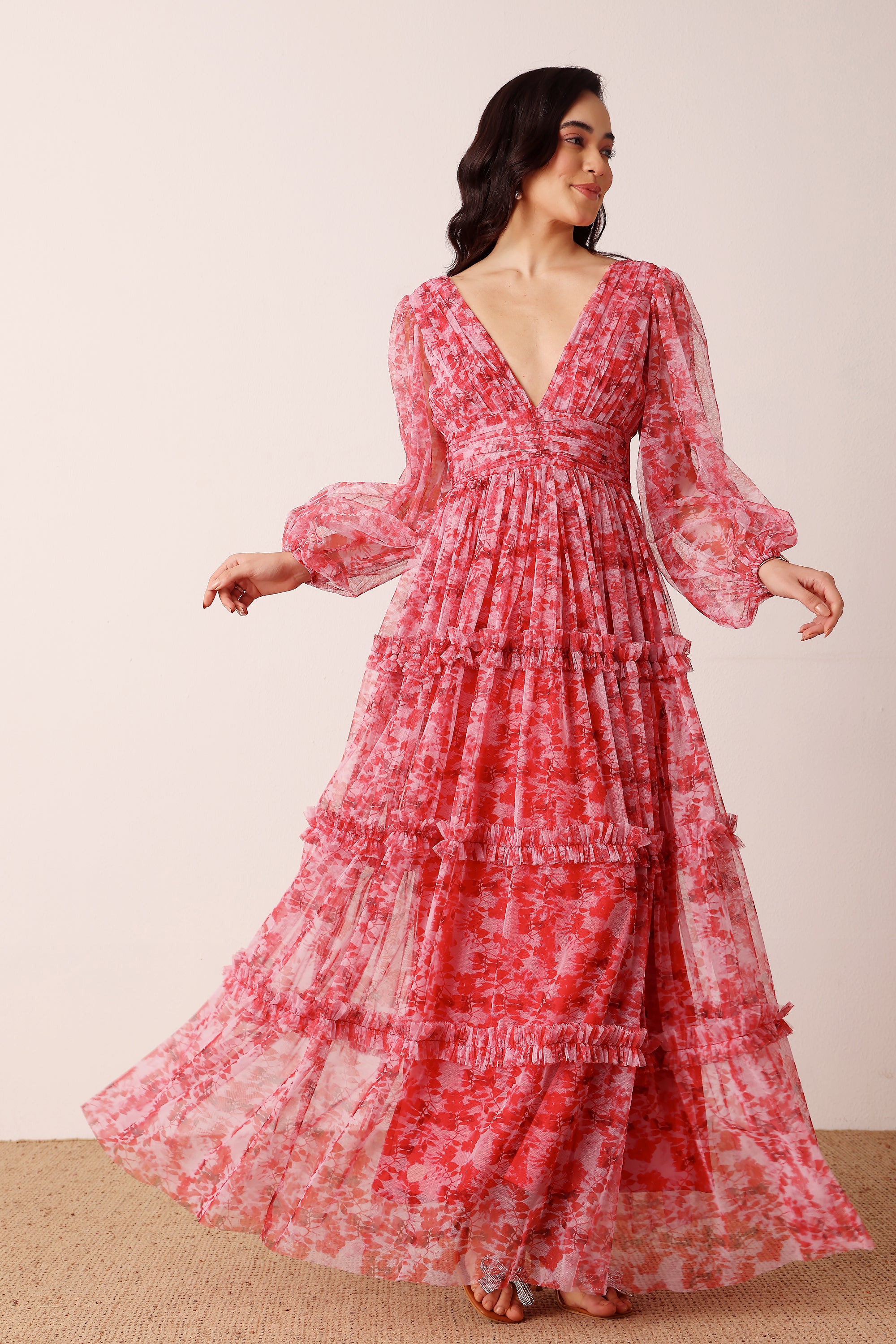 Lydia Maxi Dress in Red Floral