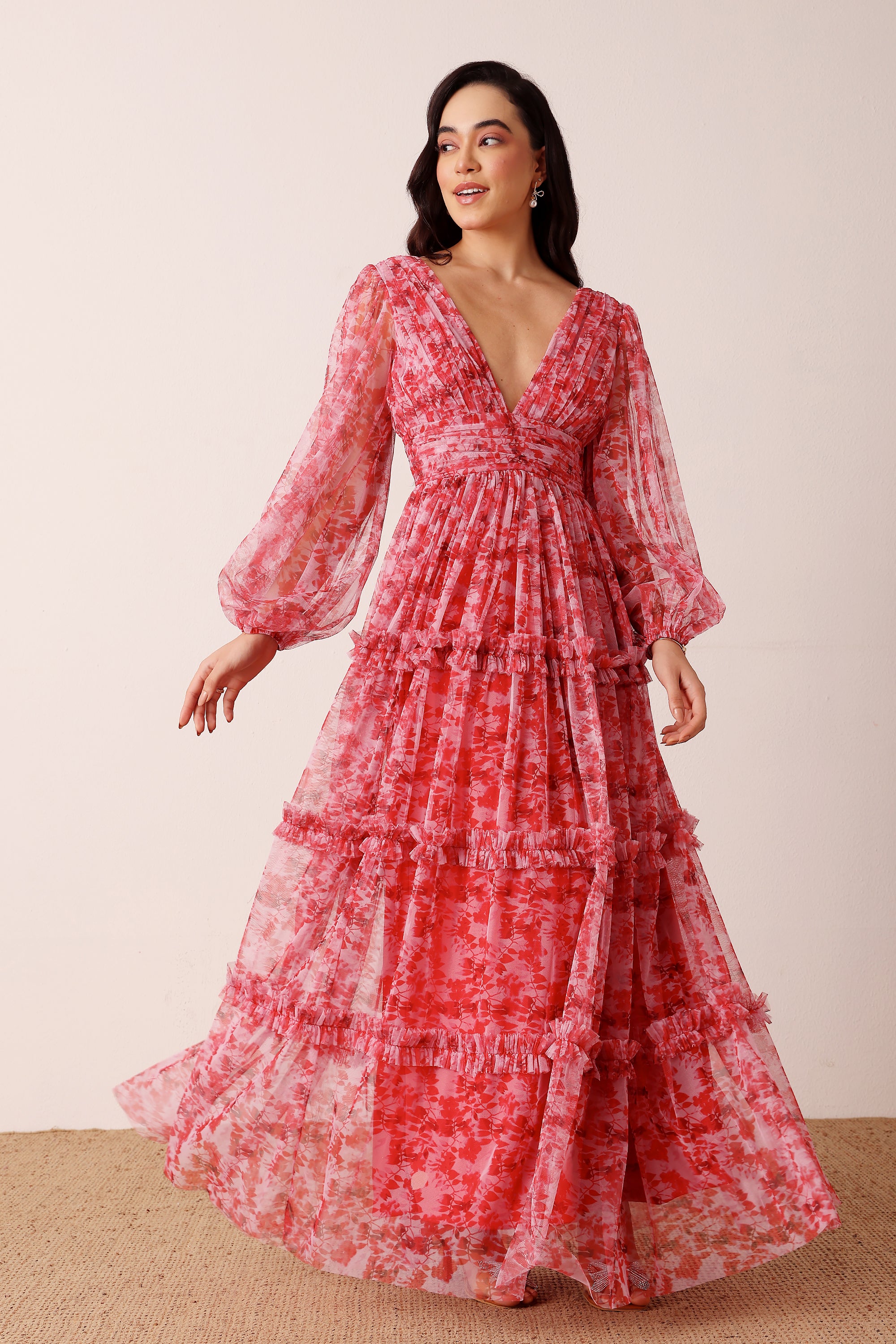 Lydia Maxi Dress in Red Floral