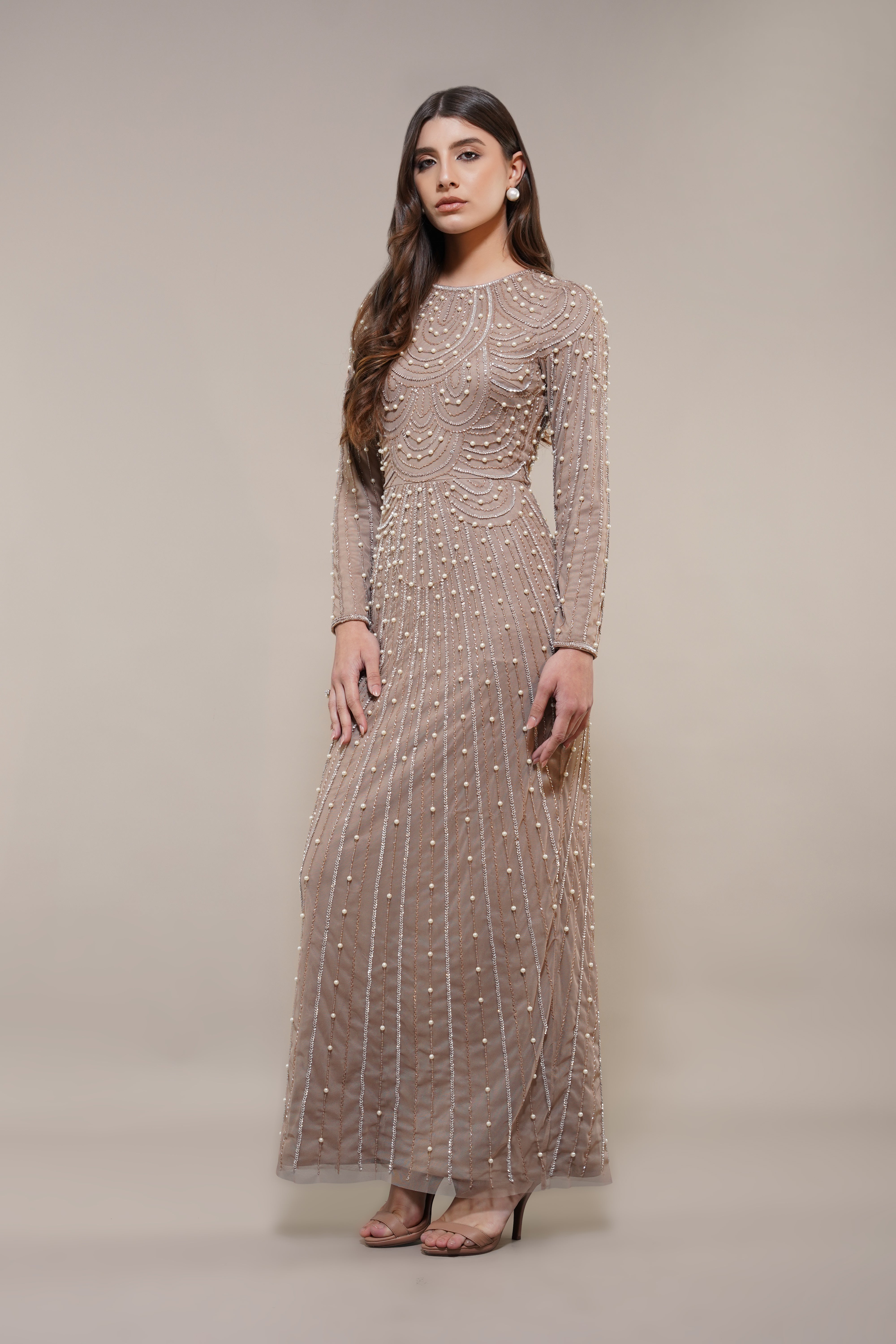 Mabel Embellished Maxi Dress in Taupe Lace & Beads Mabel Embellished Maxi Dress in Taupe Lace & Beads