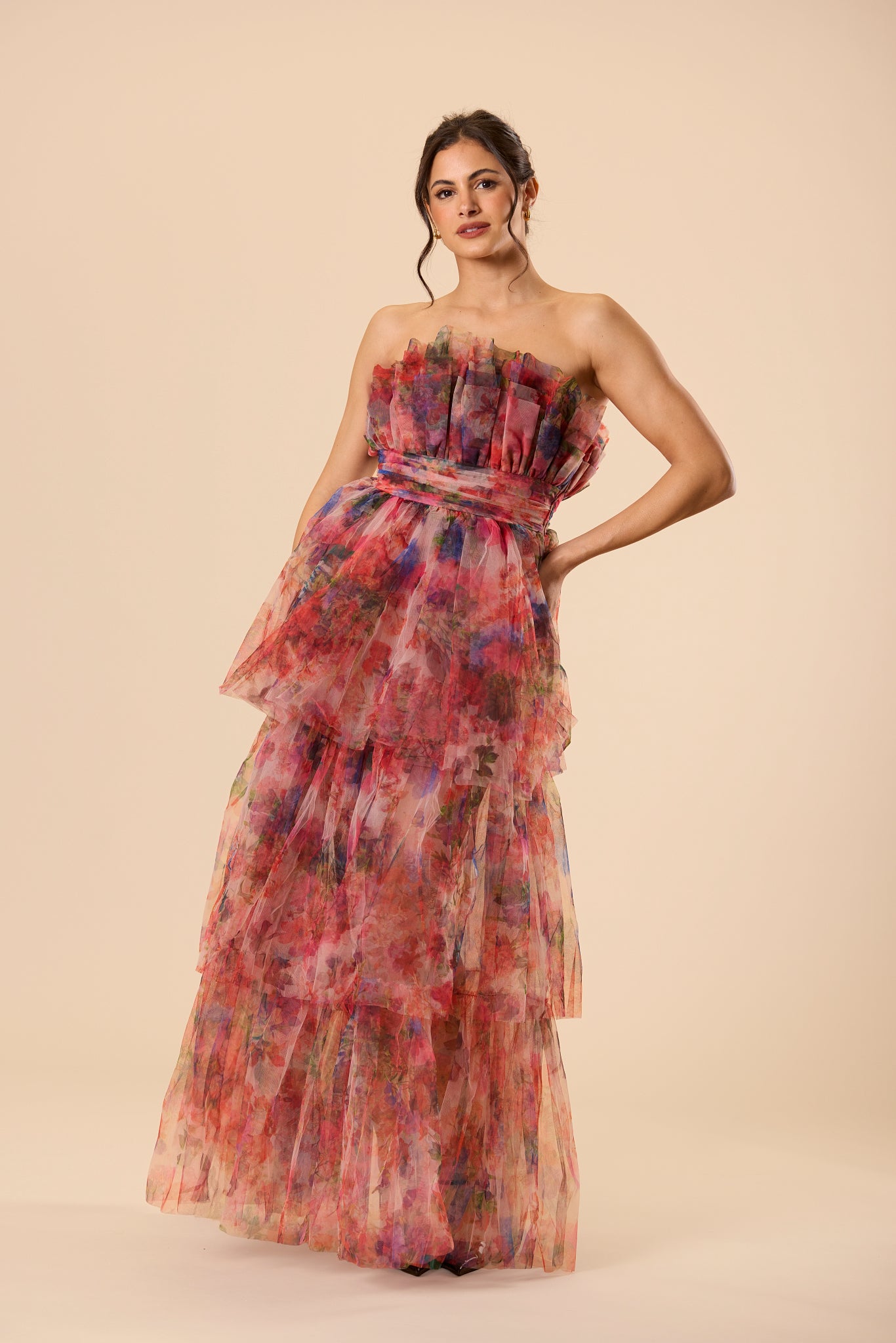 Natalia Tulle Maxi Dress in Mixed Floral
