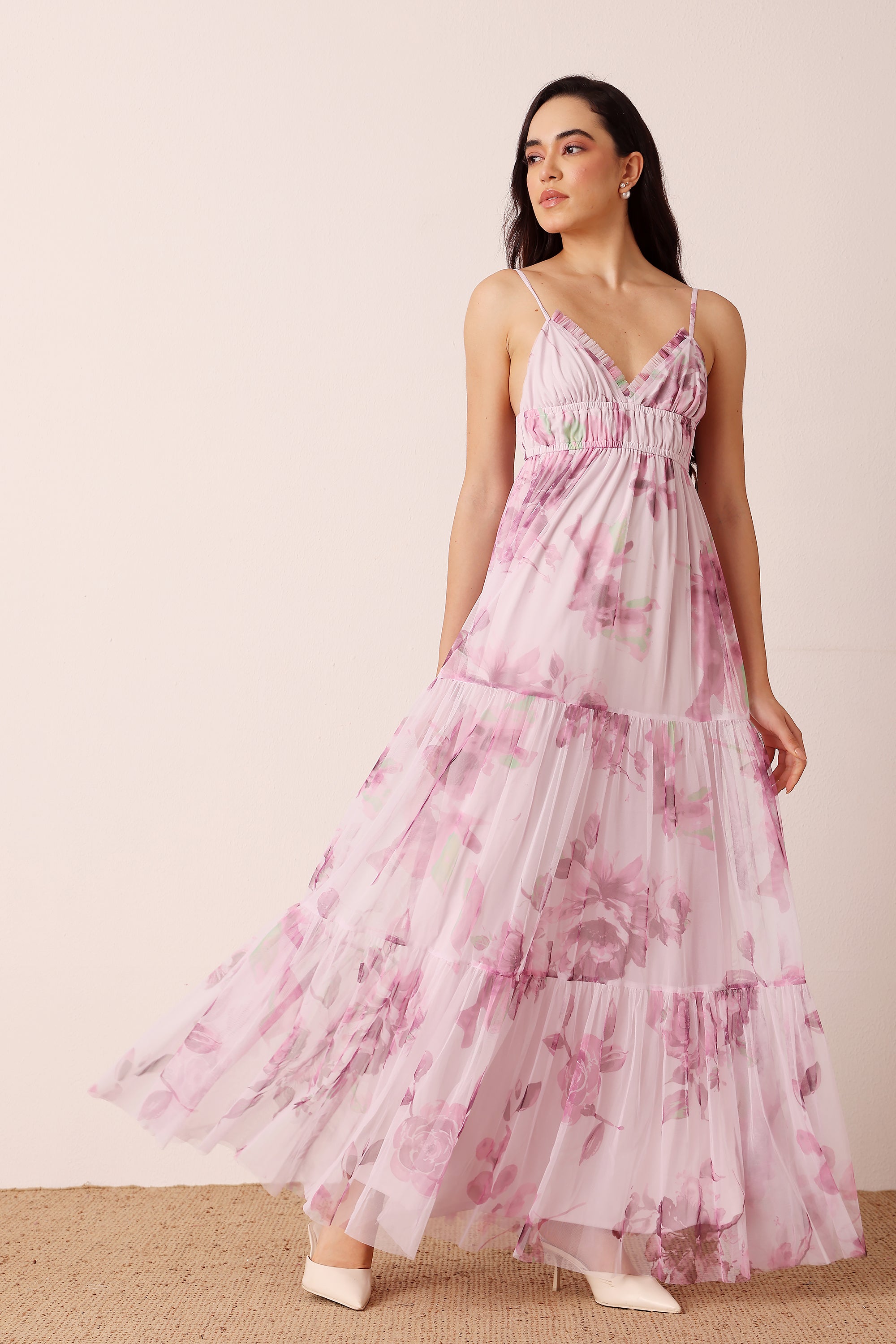 Nemy Maxi Dress in Purple Floral