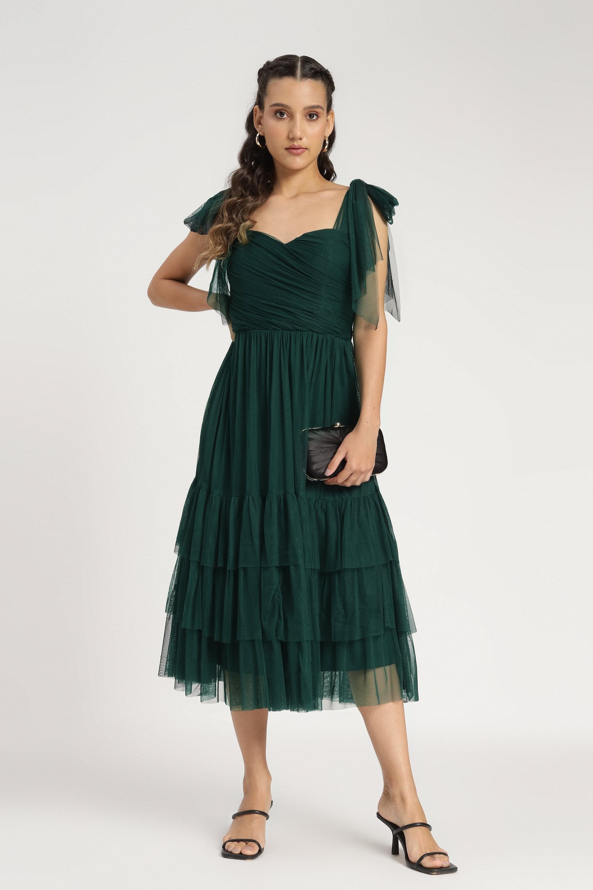 Emerald Green Tulle Midi Dress